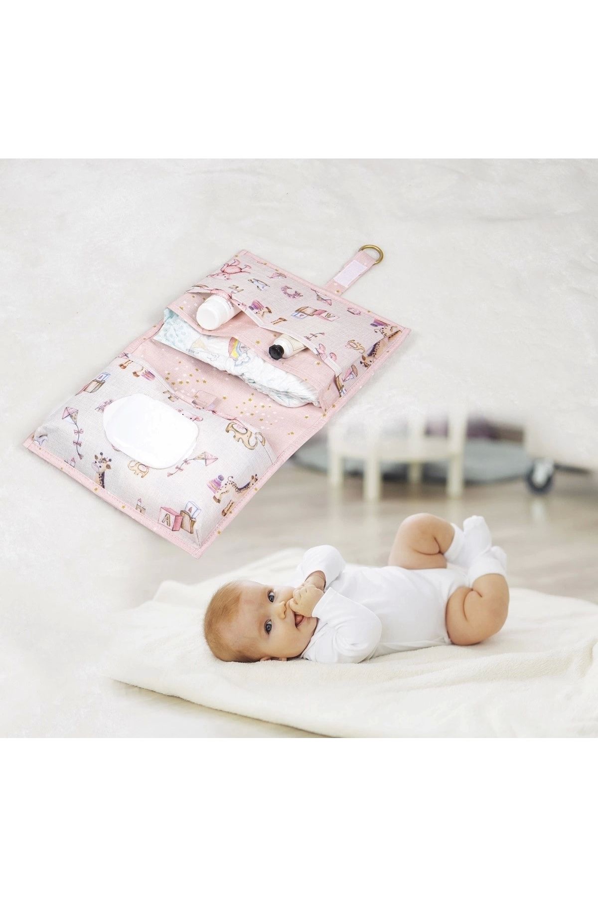 Nemere Baby Kullanımı Kolay Desenli Alt Bakım Çantası (pembe)