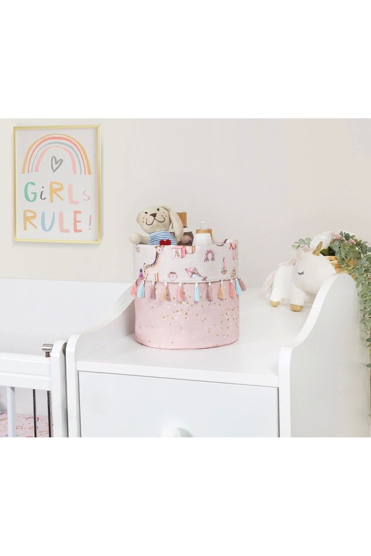 Nemere Baby Kullanımı Kolay Desenli Taşınabilir Düzenleyici Yuvarlak Sepet(pembe)