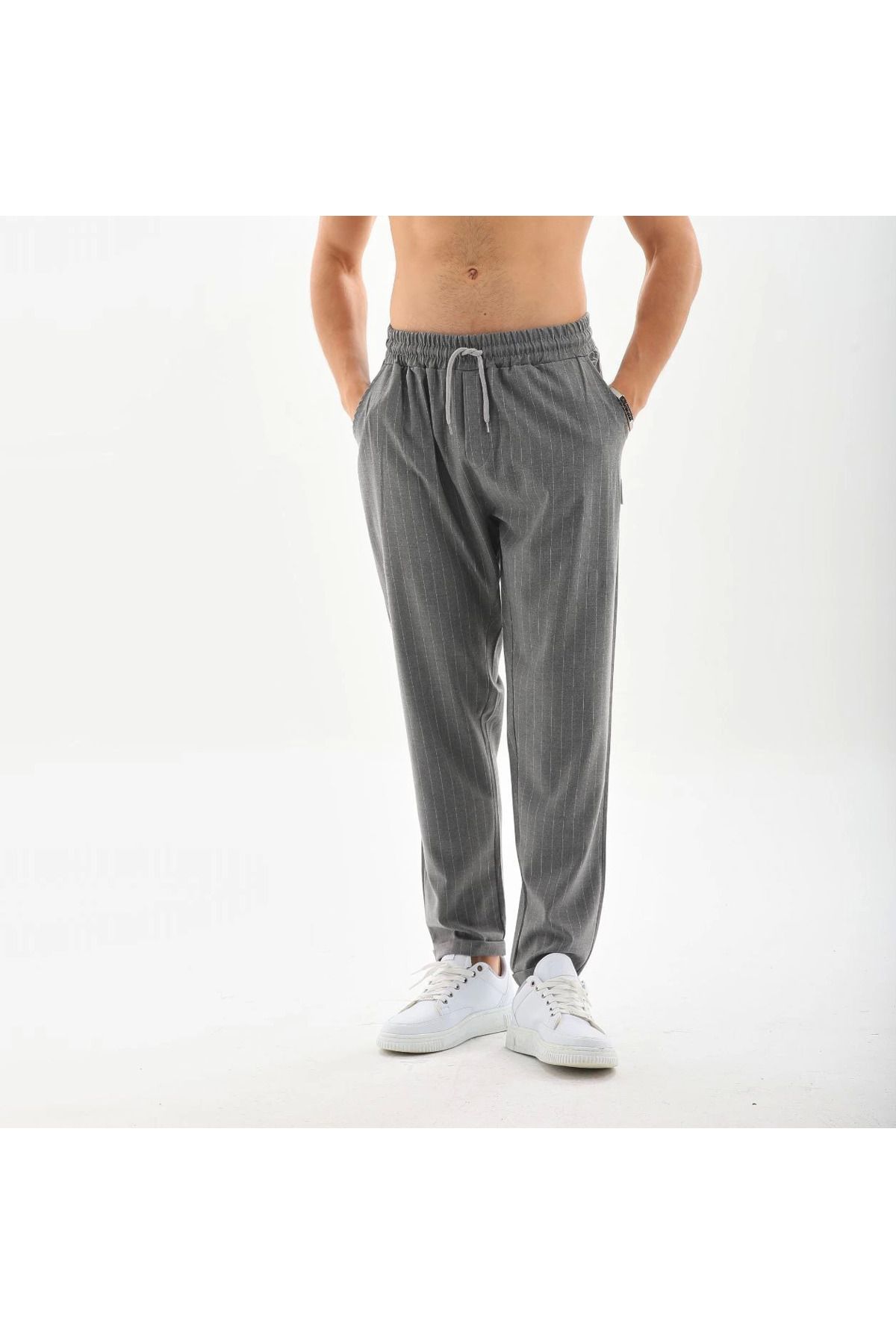 Pink Stil Unisex Çizgili Eşofman Altı - Füme