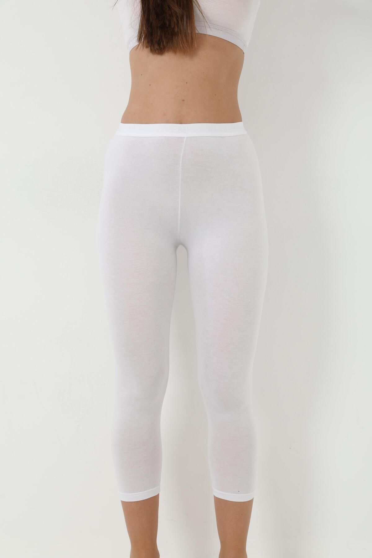 Arma Yıldız-White Bamboo Below Knee Capri Leggings Women's High Waist 4