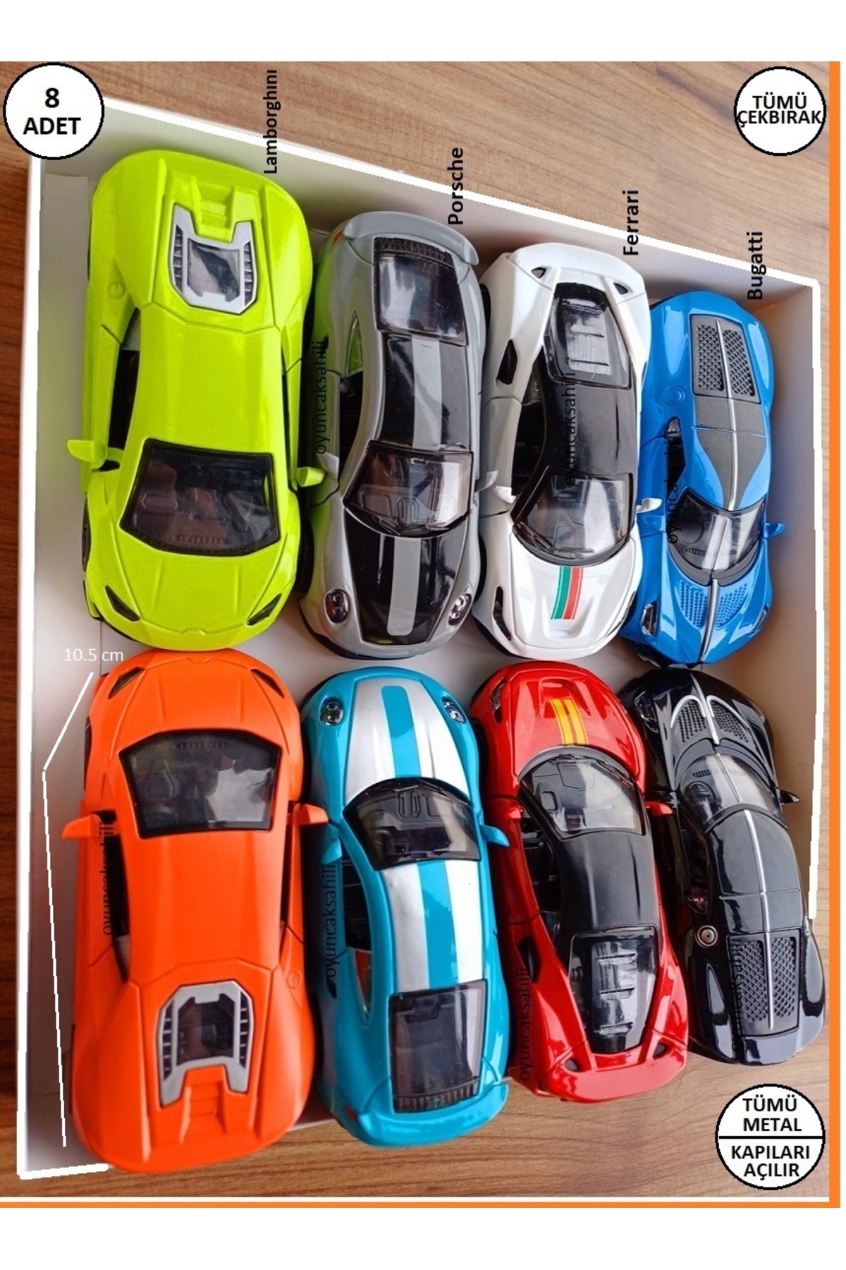 OYUNCAKSAHİLİ Bugatti Ferrari Porsche Lamborghini Tarzı 8 Adet
