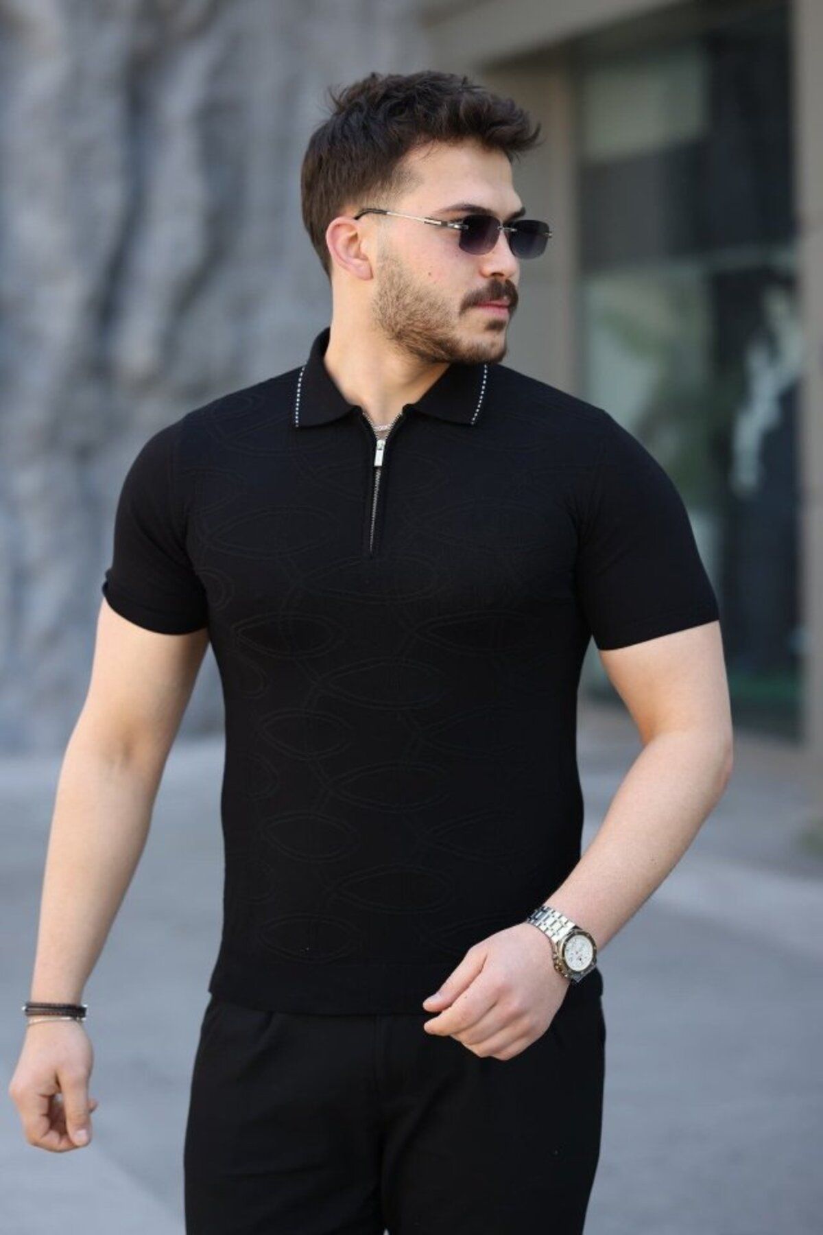 Albayrak Erkek Viskon Kumaş Polo Yaka Desenli Tişört