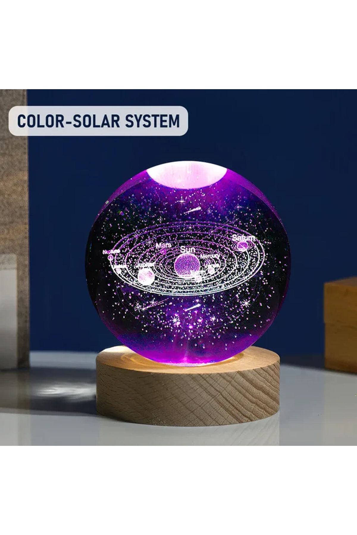 BEŞMİNARE Ahşap Altlıklı Gezegen Cam Küre RGB