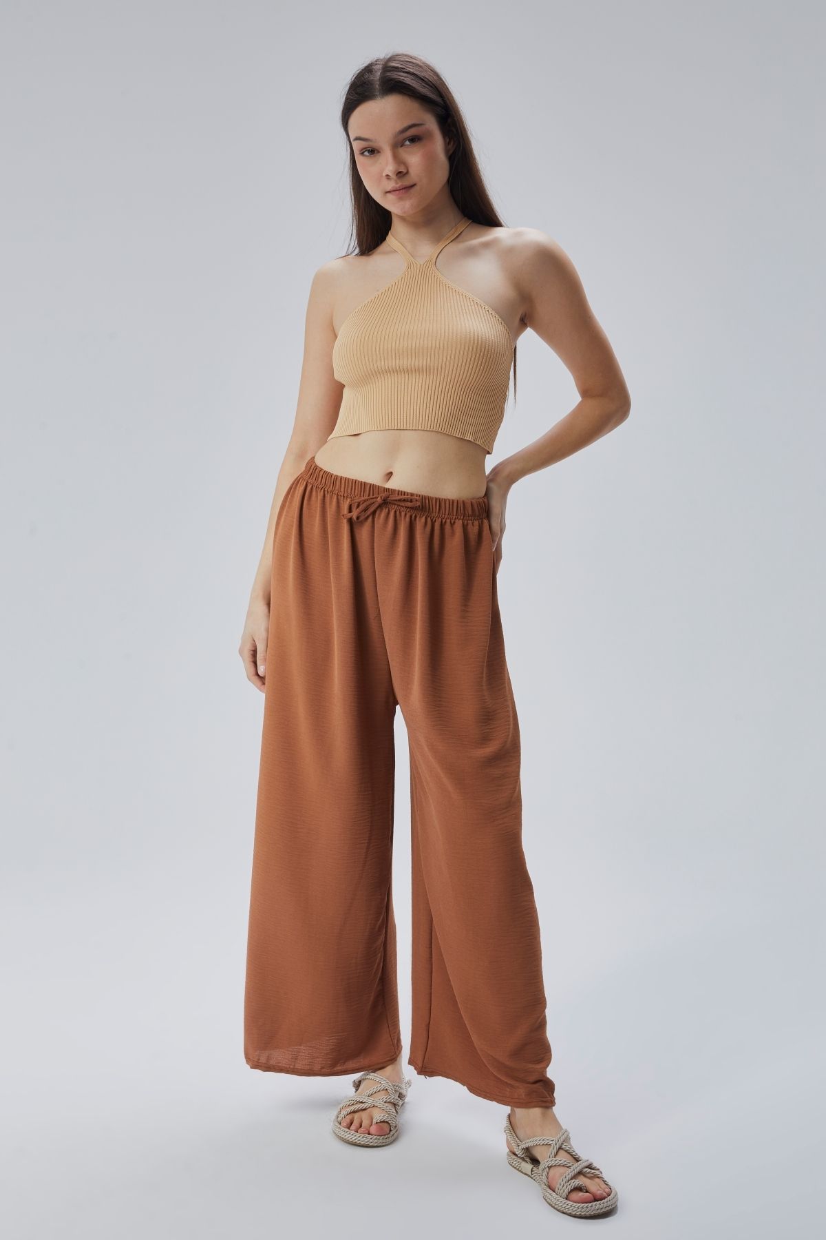 MD Pepa Pantaloni Ayrobin De Damă Cu Picioare Largi, Talie Elastică, Confortabili De Vară, Largi, Model Zilnic Femeie - Standard