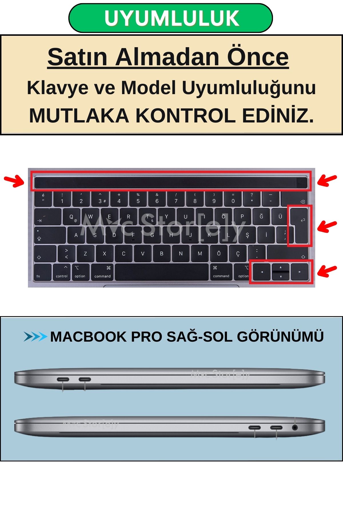 Mcstorey-MacBook Pro Case Keyboard Protector Turkish Q Printed Compatible with A1706 A1989 A2159 A1707 A1990 3