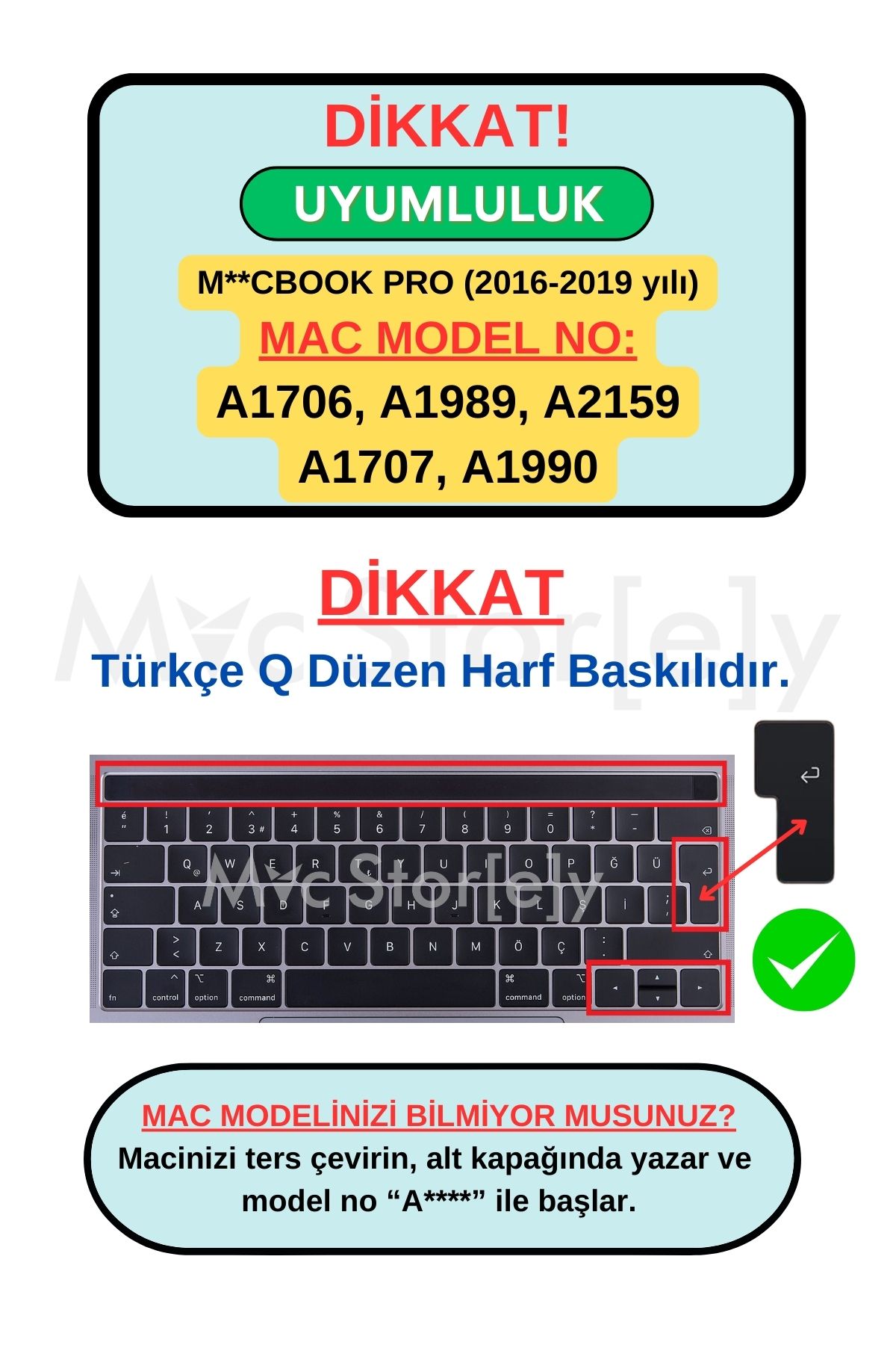 Mcstorey-MacBook Pro Case Keyboard Protector Turkish Q Printed Compatible with A1706 A1989 A2159 A1707 A1990 2