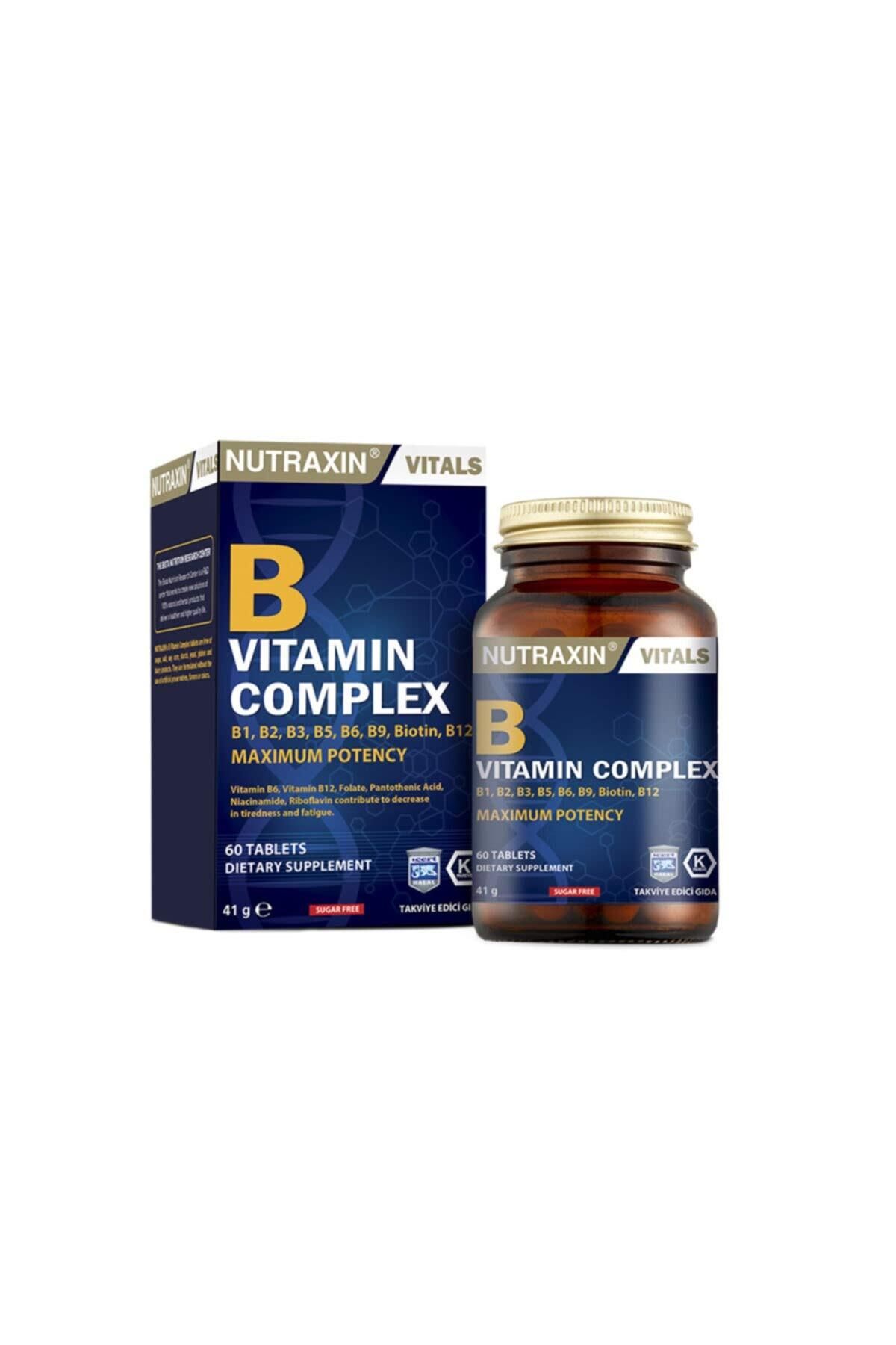 Nutraxin-Vitamin B Complex - 60 Tablets B1, B2, B3, B5, B6, B12 2