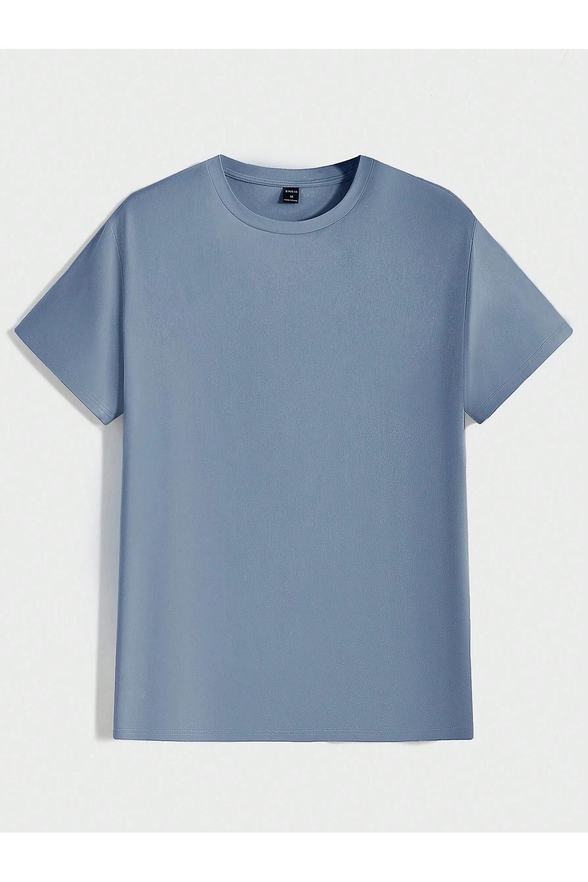 DUBU BUTİK-3-Piece Basic Single Jersey T-Shirt - Baby Blue Black White Oversize Crew Neck T-Shirt 3