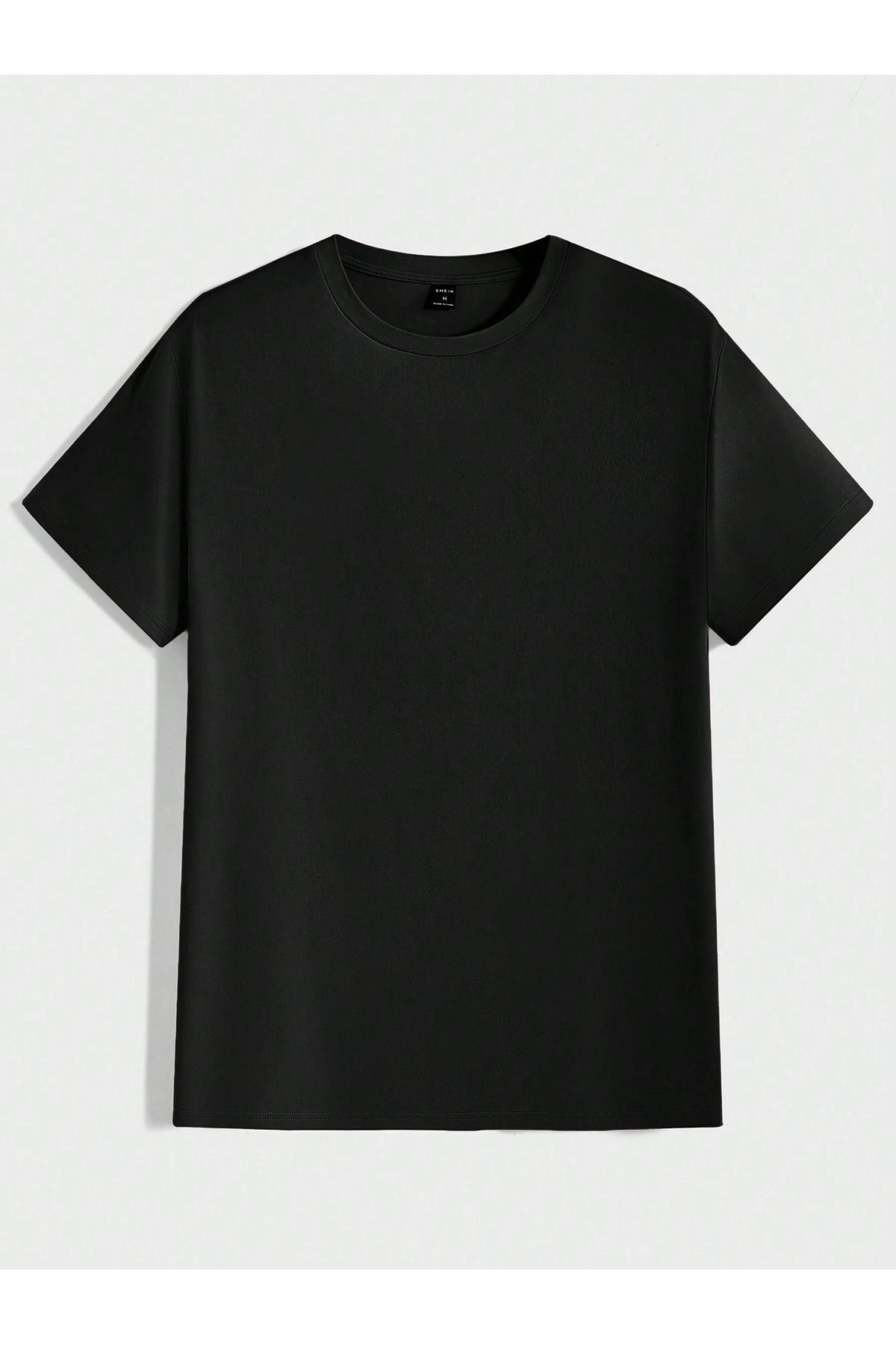 DUBU BUTİK-3-Piece Basic Single Jersey T-Shirt - Baby Blue Black White Oversize Crew Neck T-Shirt 4