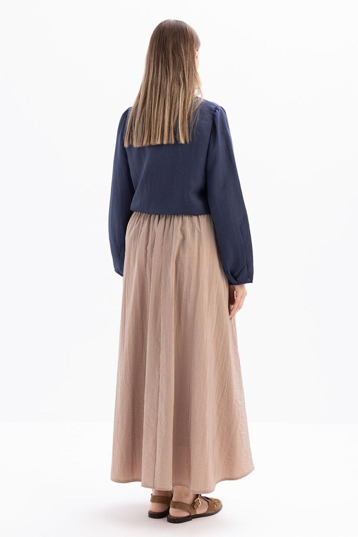 ALLDAY-Mink-Kraşlı Flared Skirt with Elastic Waist 4