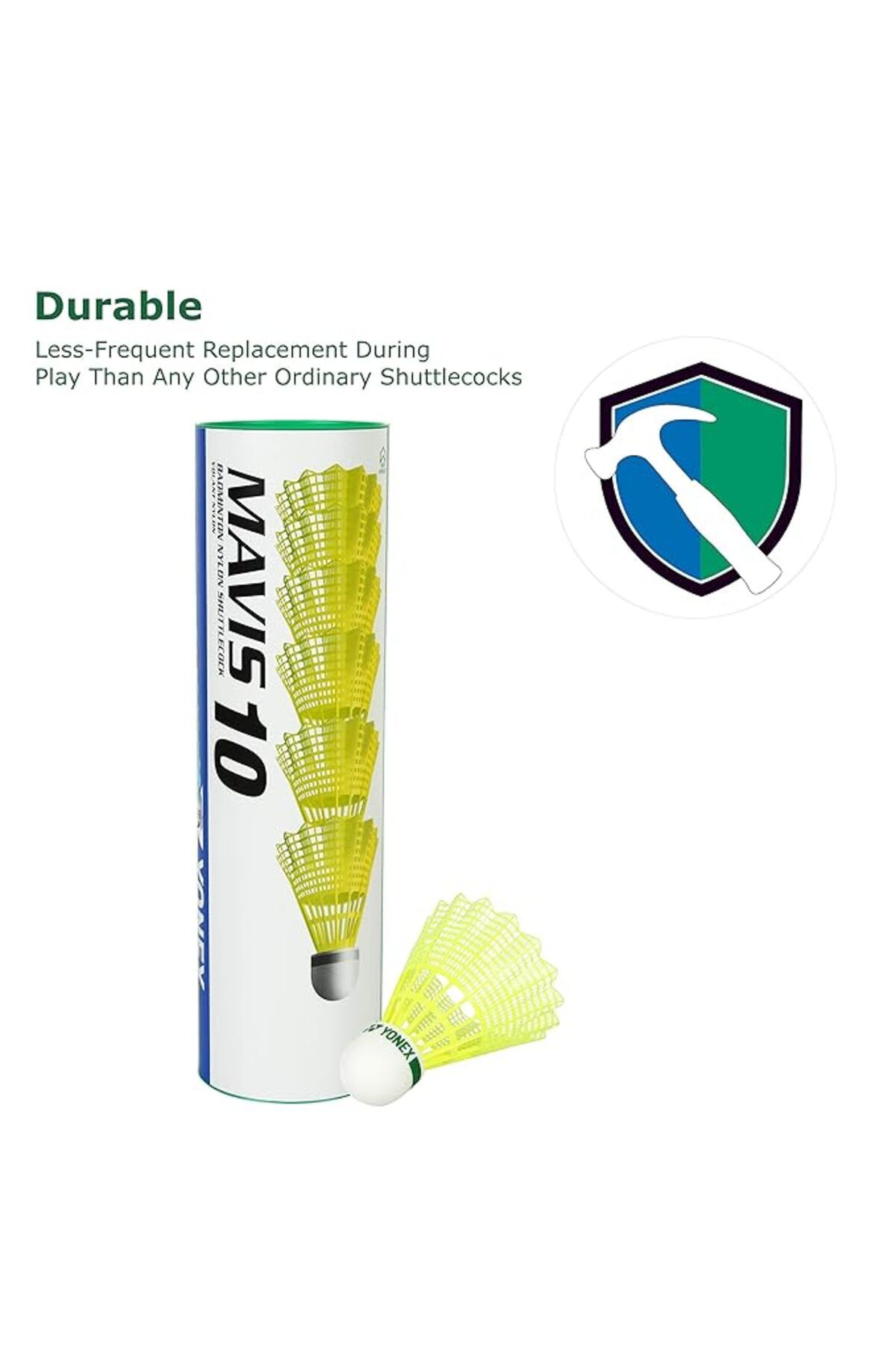 YONEX-Mavis 10 Nylon Shuttlecocks | Yellow | Pack of 6 | Green Cap | Accurate Flight | Fast Recovery 5