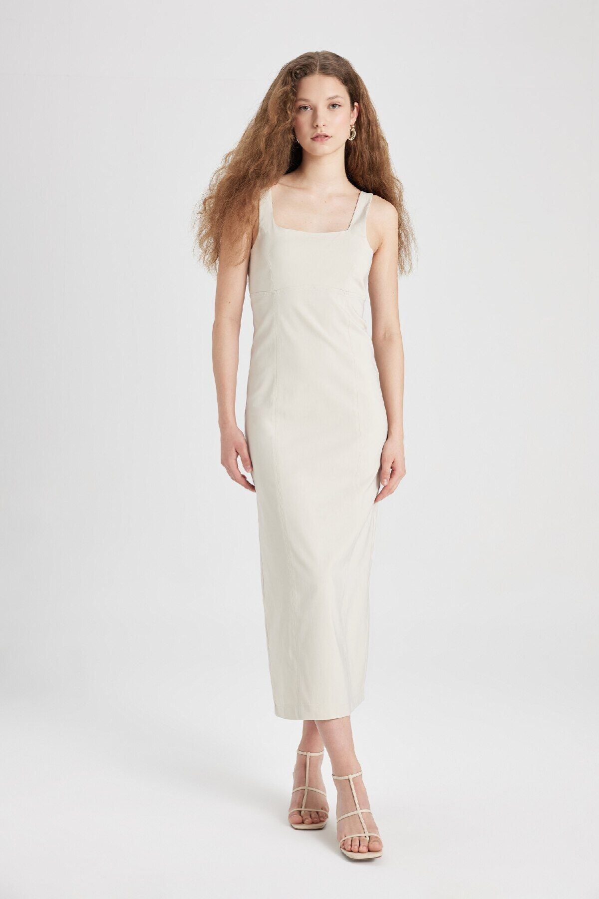 DeFacto-Bodycon Body Wraping Basic μονόχρωμο τετράγωνο λουράκι μάξι φόρεμα C5027ax24sp 2