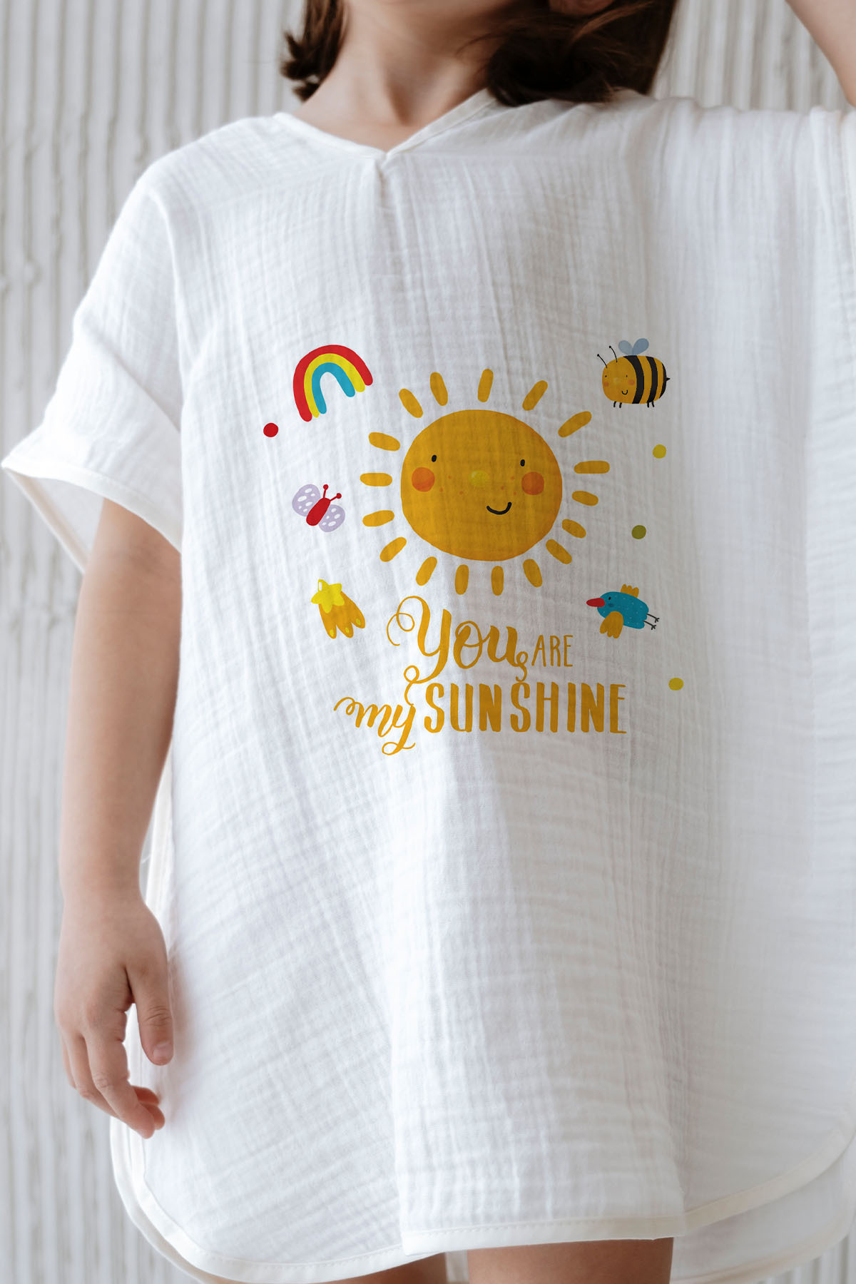 Tuğba Kuğu 4 Kat Müslin Panço - For Baby Serisi - Gülen Pastel Güneş fotoğrafı 3 (önizleme)