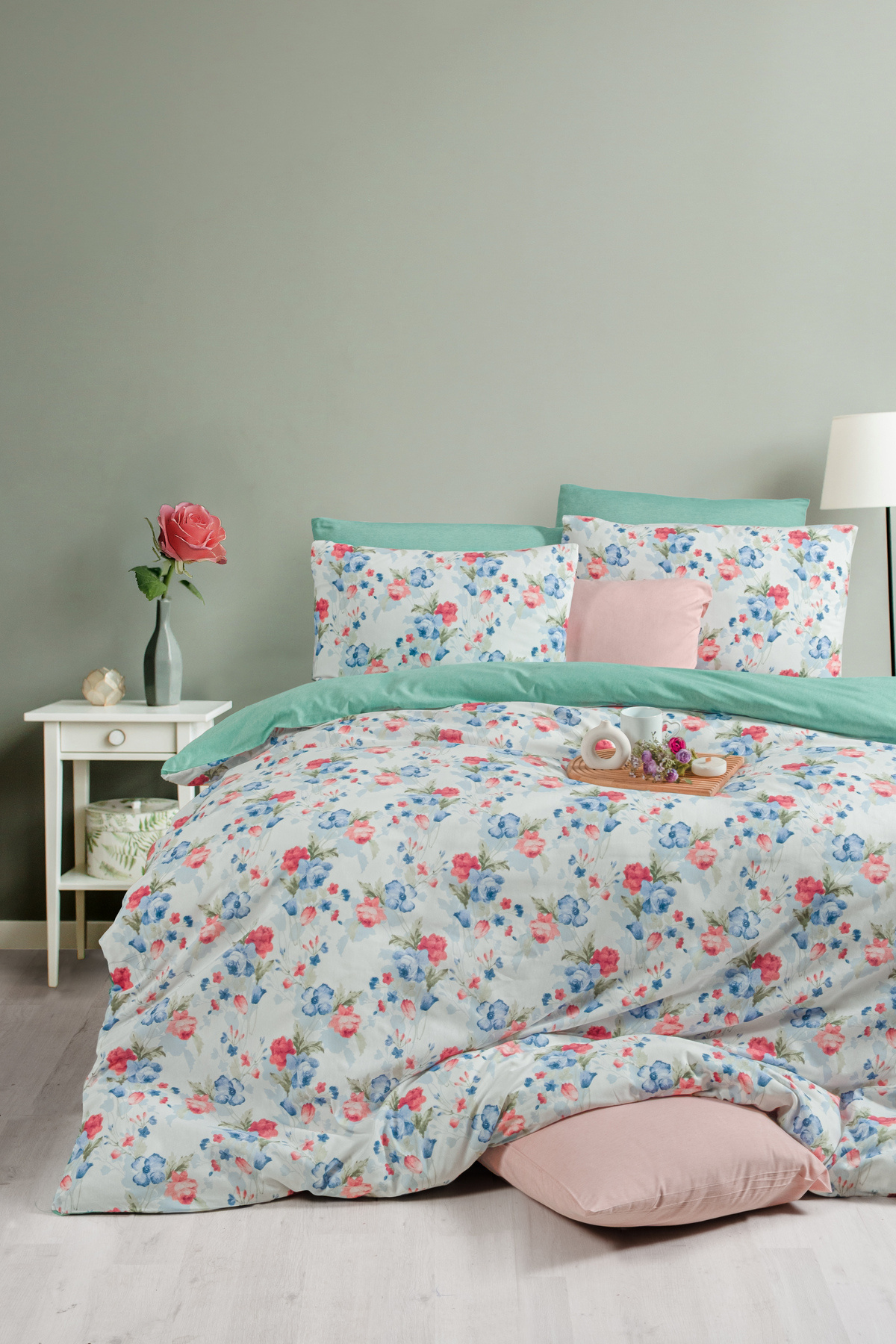 MyStory Home-Set cuvertură dublă cu cearșafuri elastice Roseto-Green 2