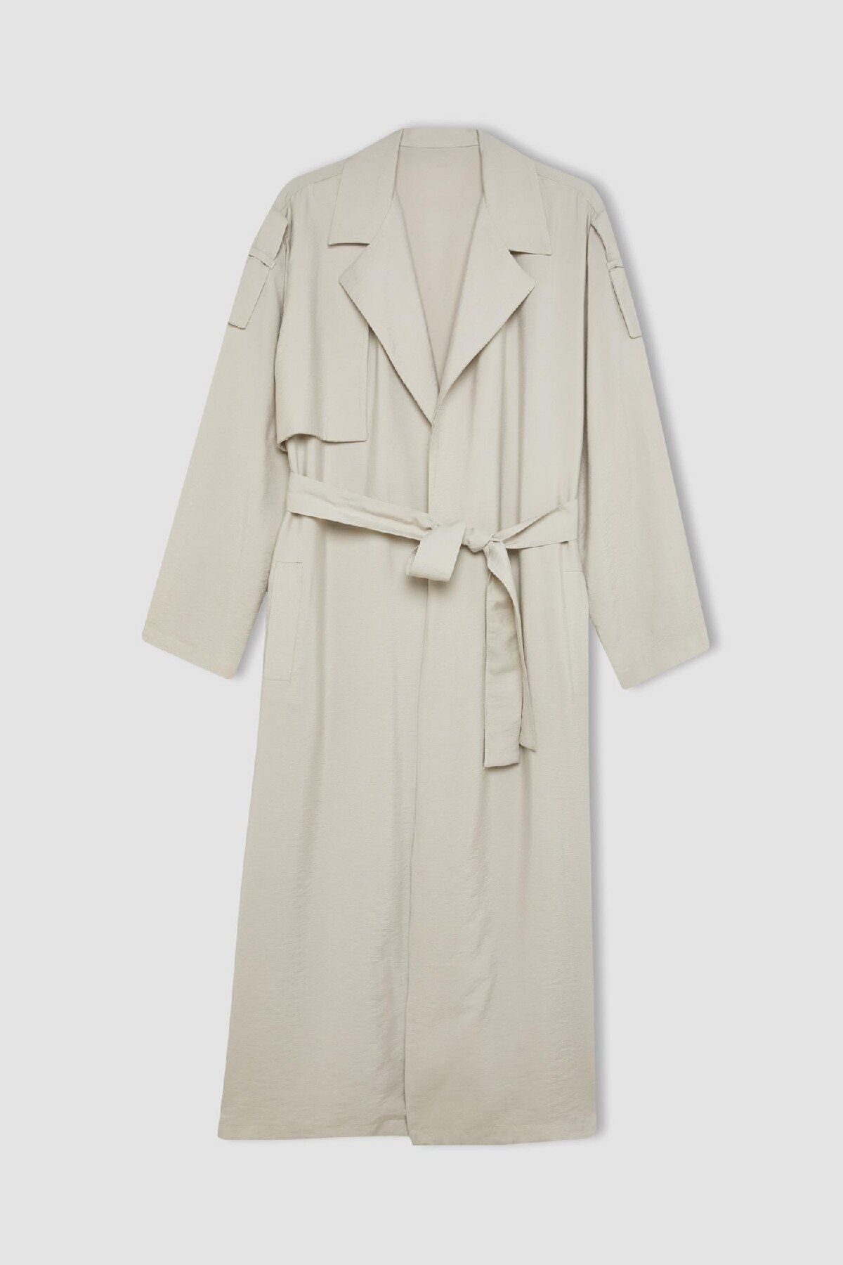 DeFacto-Saisonaler langer, übergroßer Trenchcoat – zweireihiger Verschluss mit Taschen und Gürtel C4344ax24sm 6