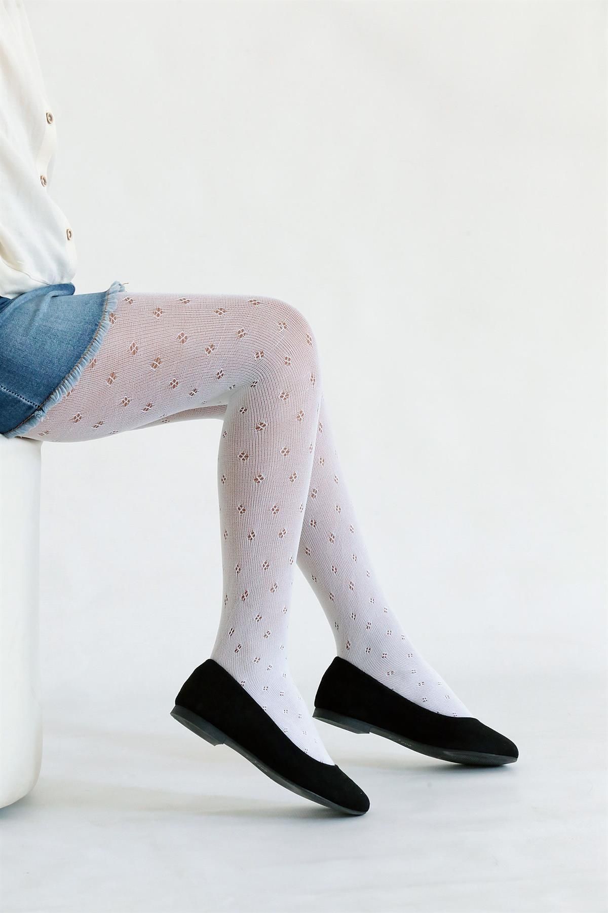 Daymod-White Children's Net (4 Points) Socks with Inscriptions 2