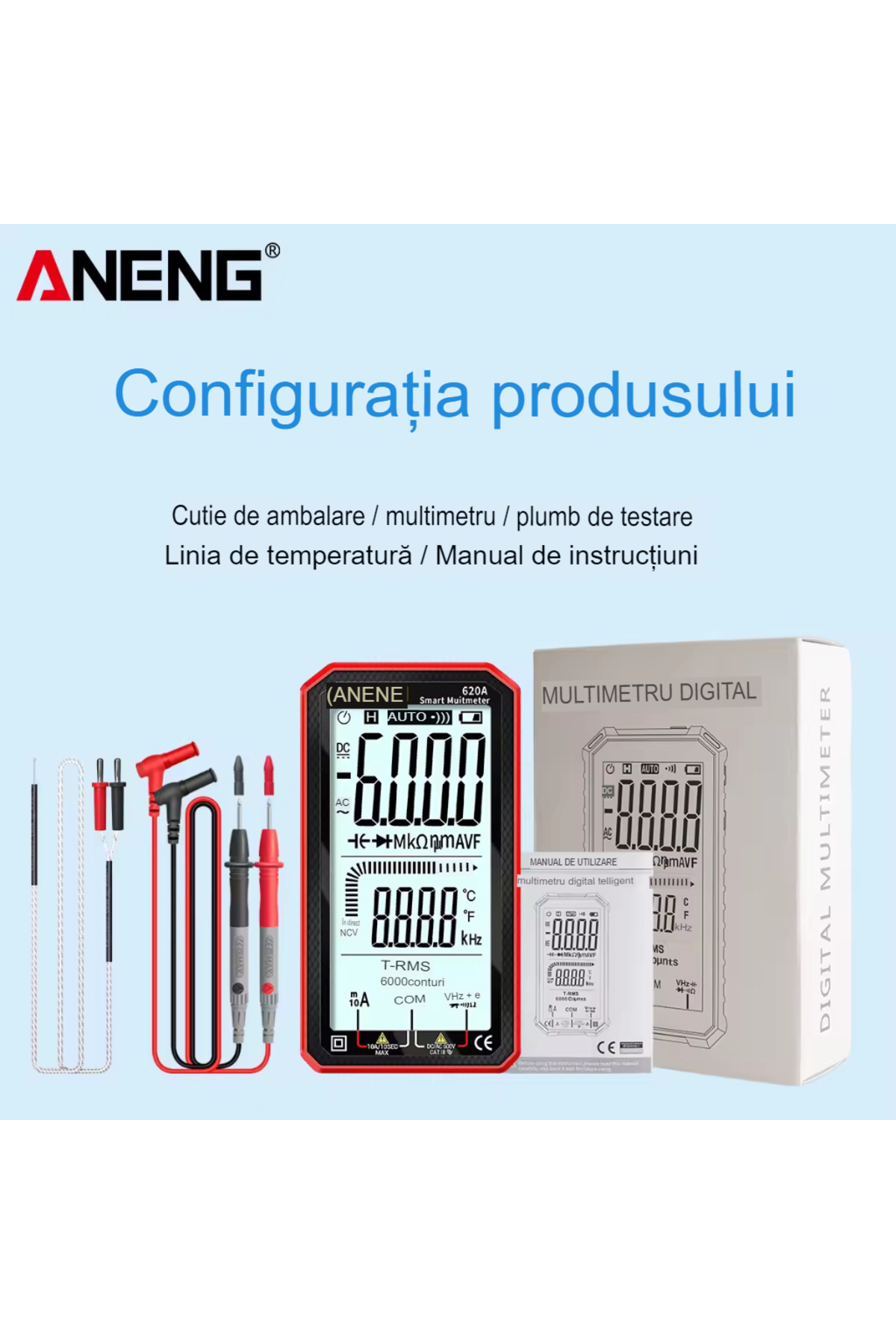 ANENG-Aneng 620A True RMS Digital Multimeter, Display, Frequency Test, NCV, 4.77 inch Screen, Temp Sensors 3