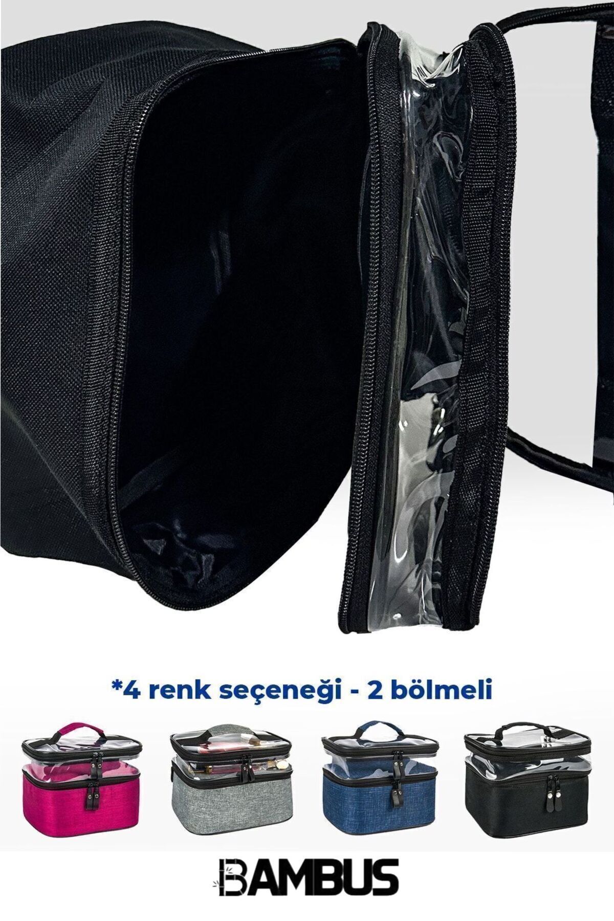 Kadın Makyaj Çantası Iki Geniş Bölmeli Askılı Katlanabilir Bakım Seyahat Organizer — مشکی BAMBUSÇİFTKATLIMAKYAJ — تصویر 8 از 8