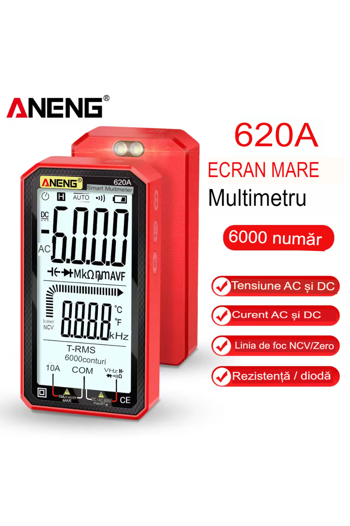 ANENG-Aneng 620A True RMS Digital Multimeter, Display, Frequency Test, NCV, 4.77 inch Screen, Temp Sensors 4
