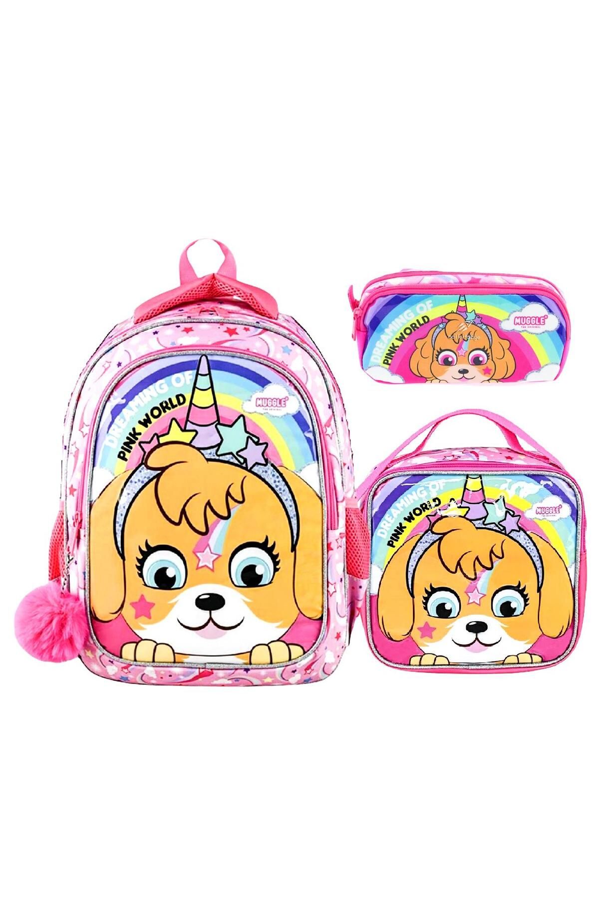 MUGGLE Geantă De Școală Pink World Cu 2 Compartimente + Cutie De Prânz + Suport Pentru Stilouri Femeie - One Size