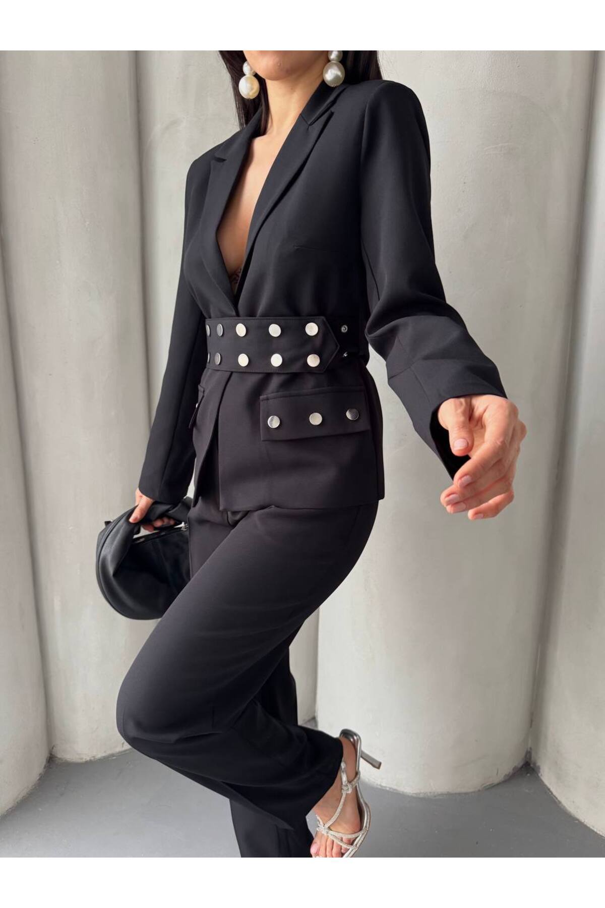 ZF BUTİK-Women's Cekey Trousers Snap Detail Suit 8