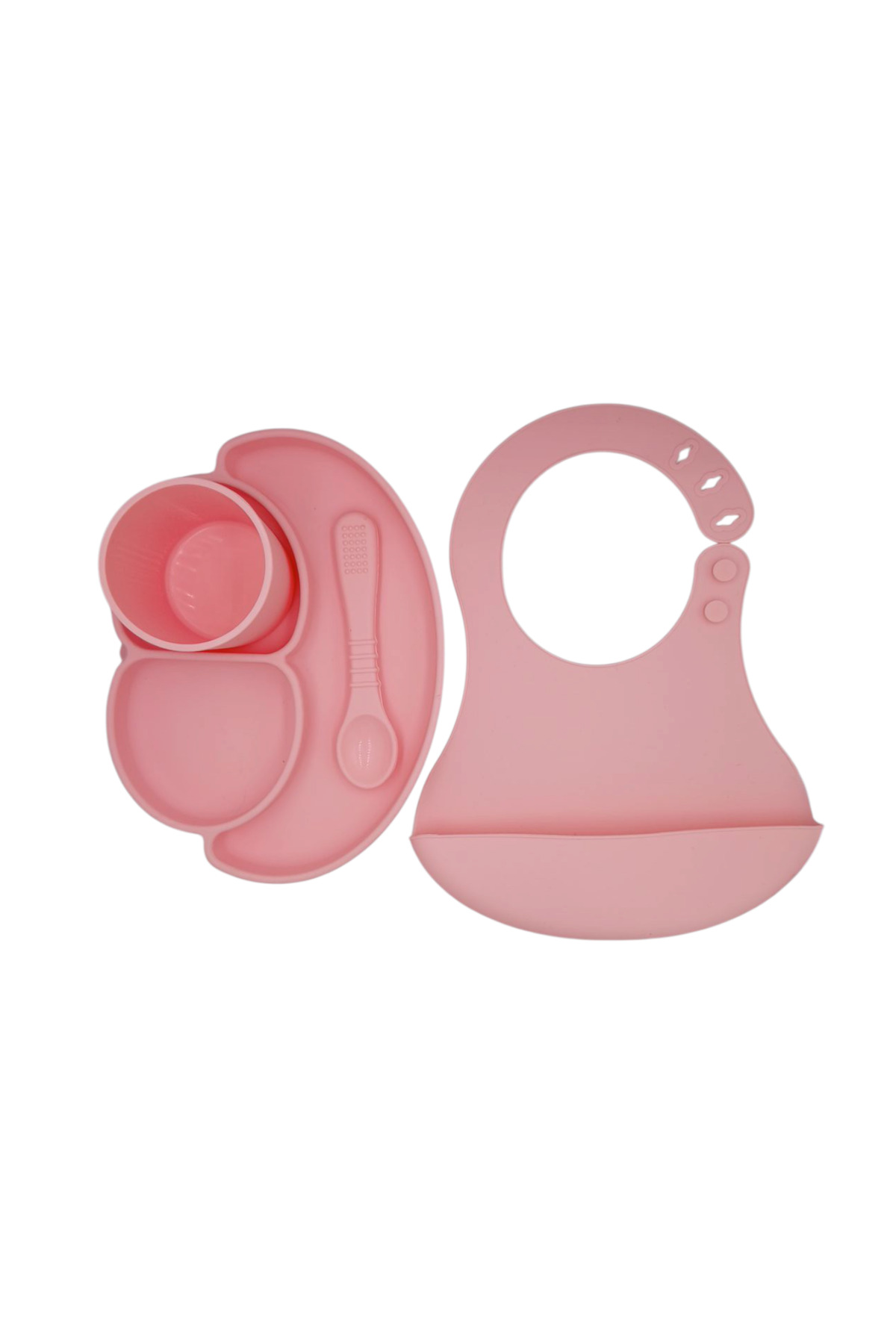 CKM silikon 4lü silikon bebek beslenme seti 3 bölmeli mama tabağı bardak kaşık önlük fotoğrafı 2 (önizleme)