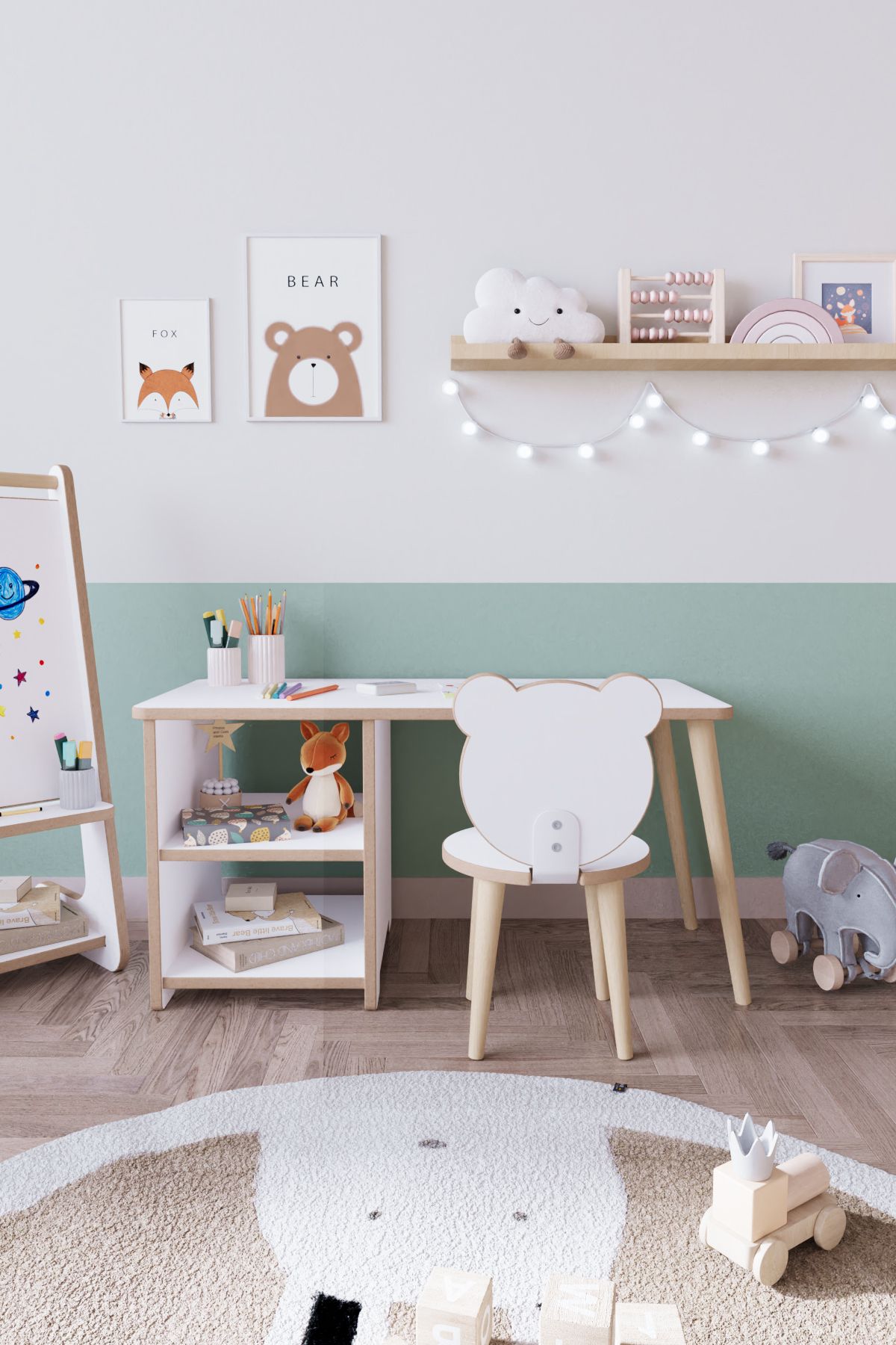 OBİ Atölye 2 Raflı Çocuk Aktivite Masası Montessori Masa Sandalye Seti - Tek Sandalyeli