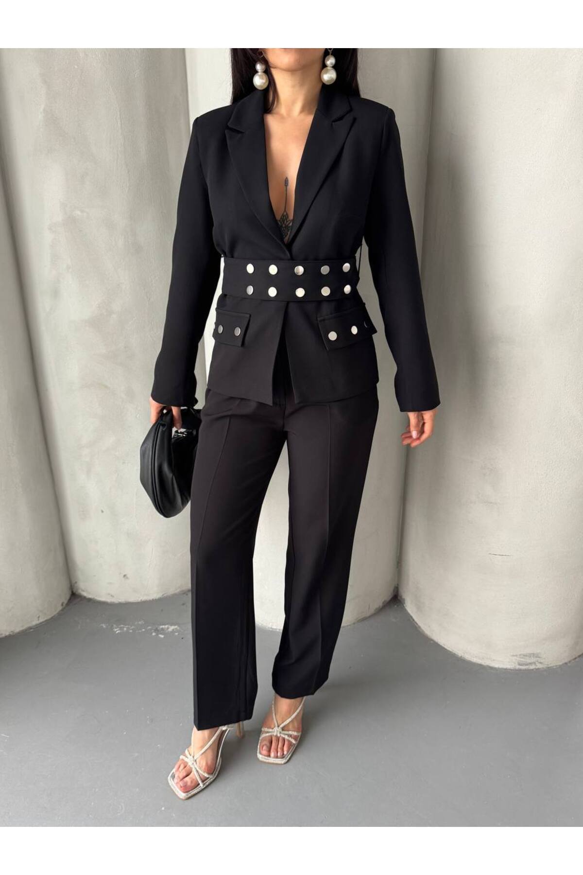 ZF BUTİK-Women's Cekey Trousers Snap Detail Suit 6