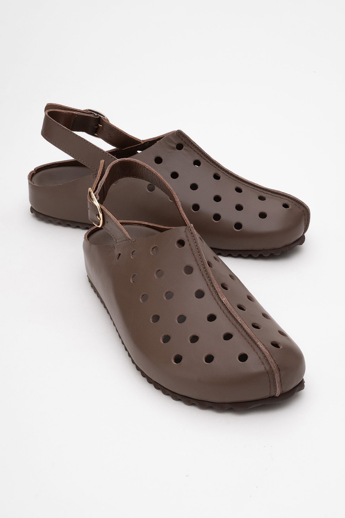 صندل زنانه چرم اصل قهوه ای JUSTA luvishoes