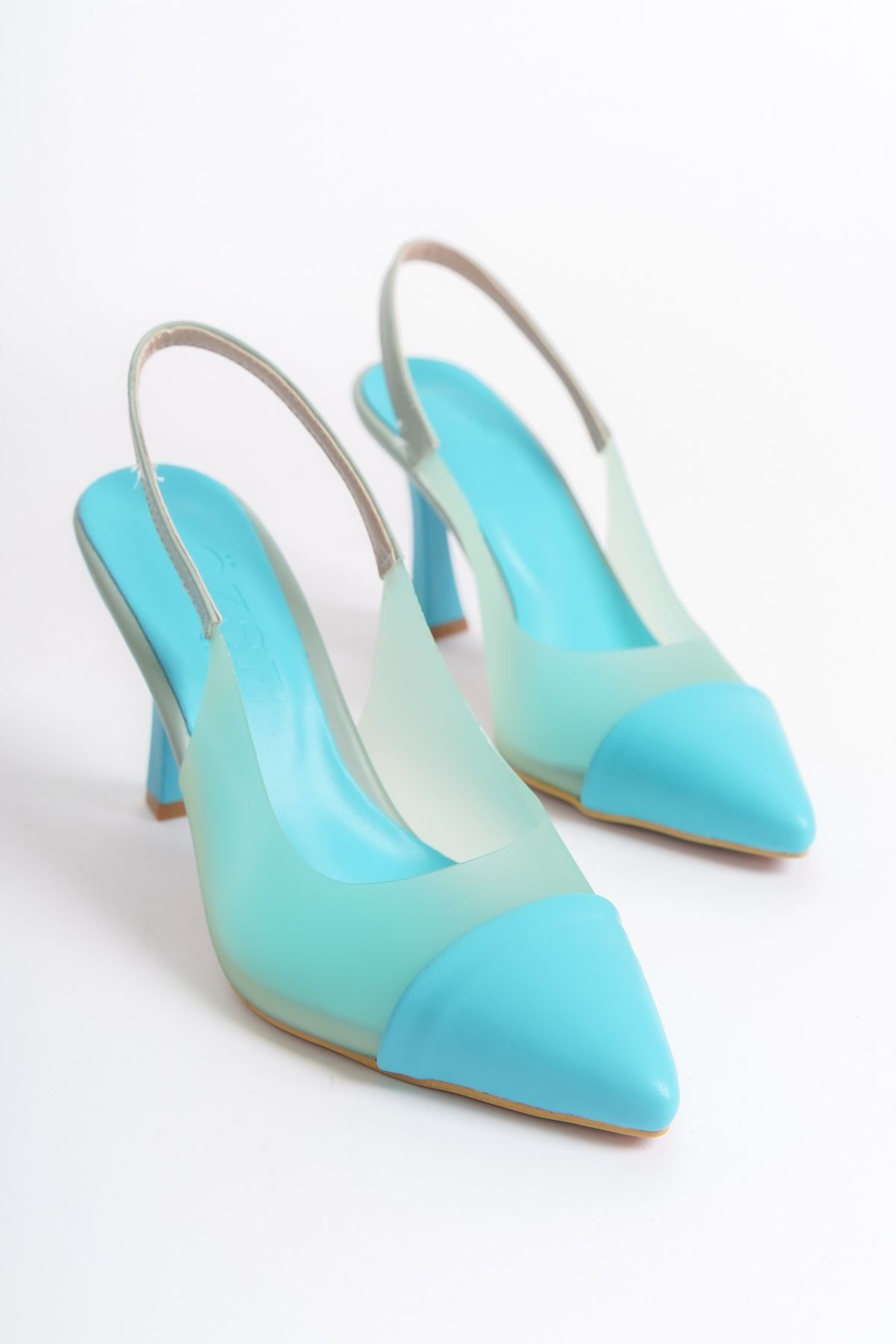öz se shoes-Vanessa Turquoise Mind Transparent Detailed Heeled Shoes Stiletto 7