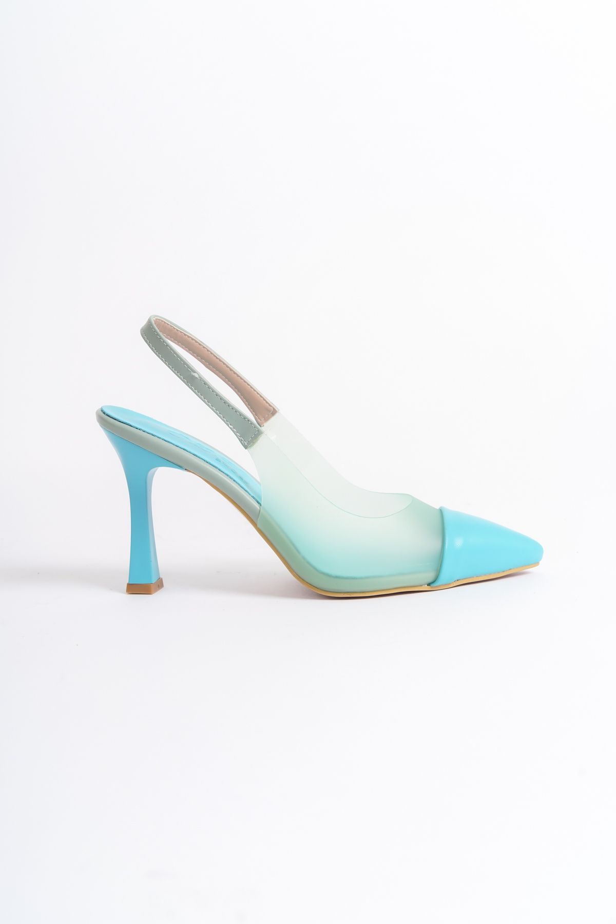 öz se shoes-Vanessa Turquoise Mind Transparent Detailed Heeled Shoes Stiletto 8