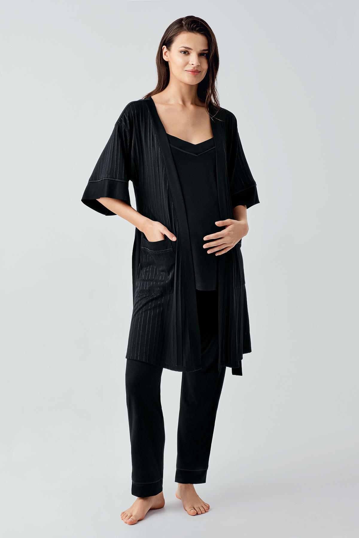 Artış Askılı Esnek Viskoz Hamile Sabahlık Pijama Takım