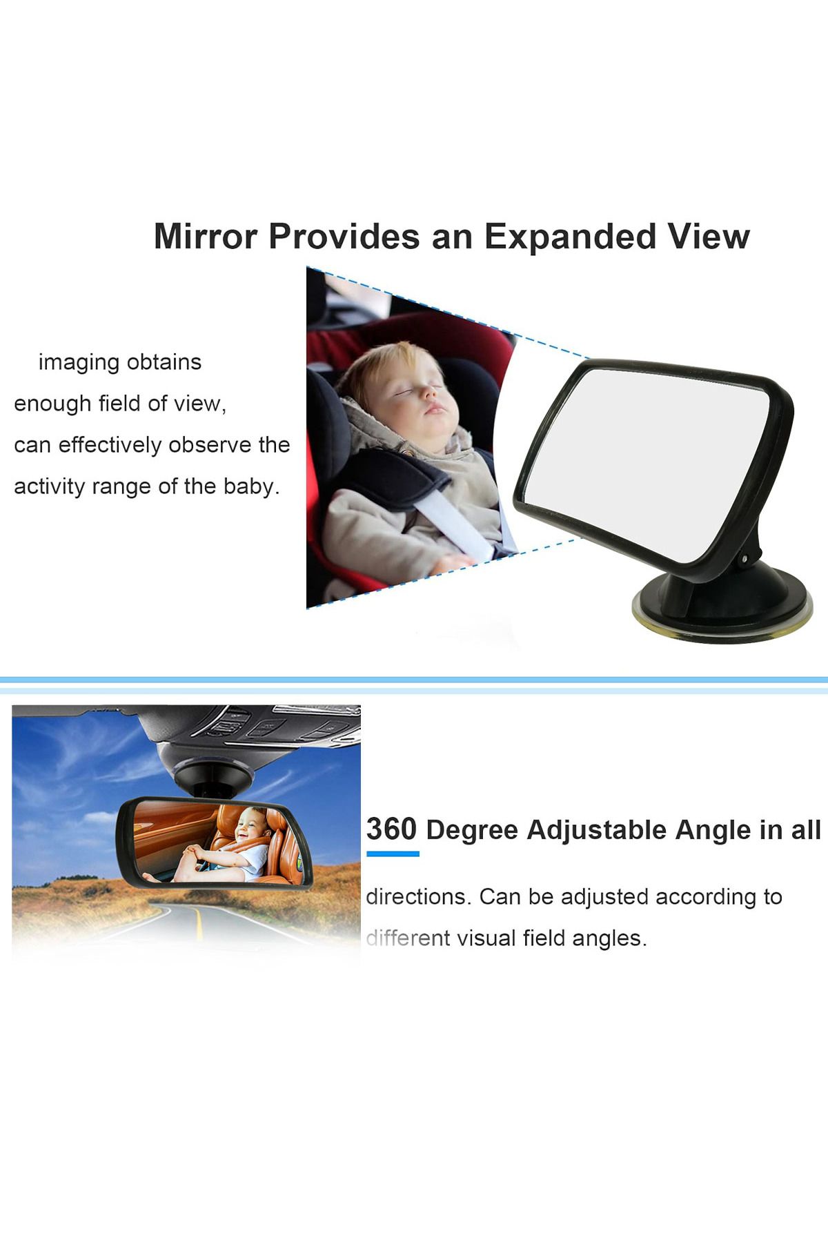 Mob-Baby Rear View Mirror with Suction Cup, 125x63mm, 360° Adjustable | Wide View for Baby Safety 3
