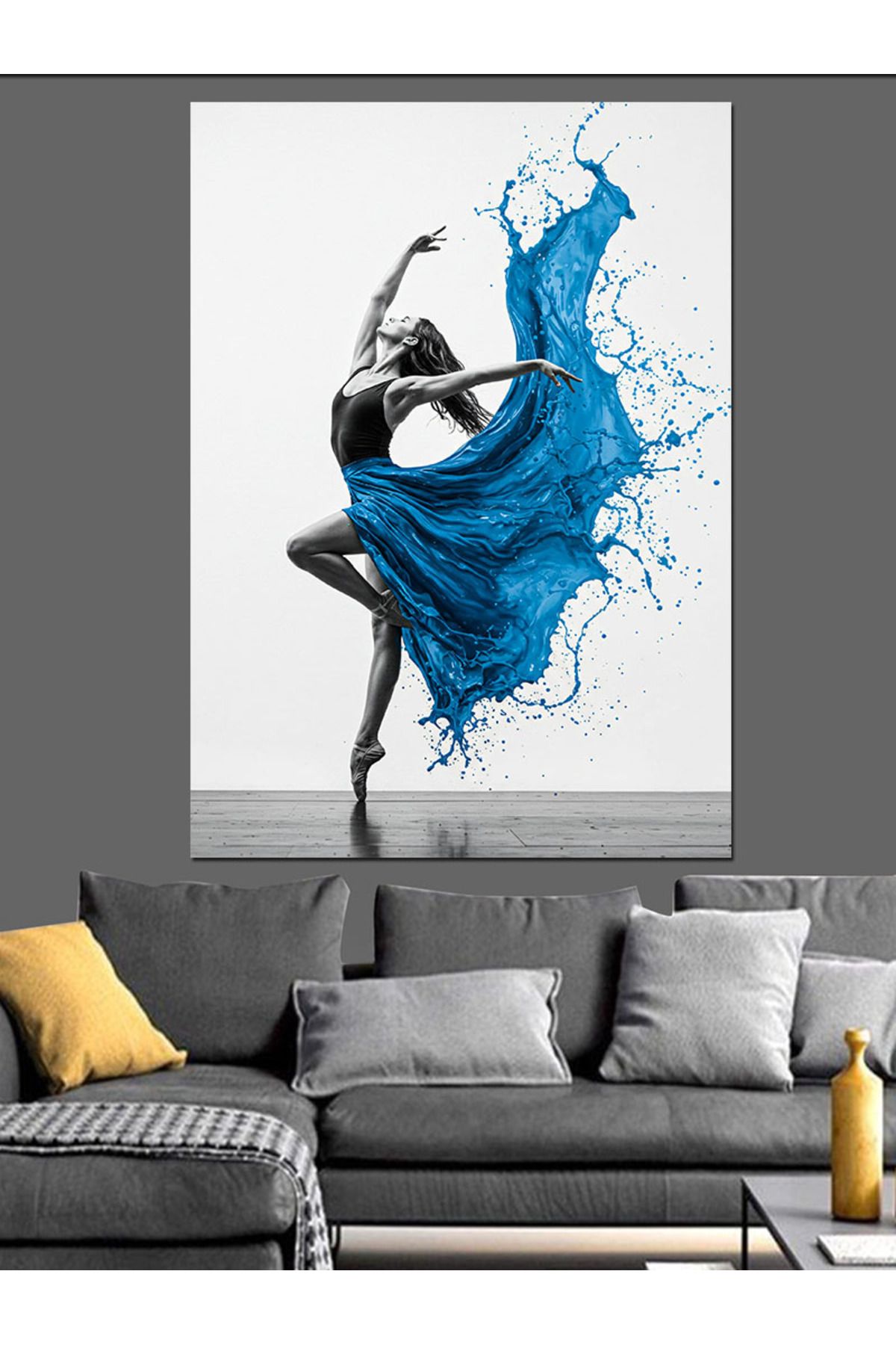 Tablomega-Femeie Dansatoare in Rochie Albastra Canvas Decorativ - Tabla din Lemn MDF 2