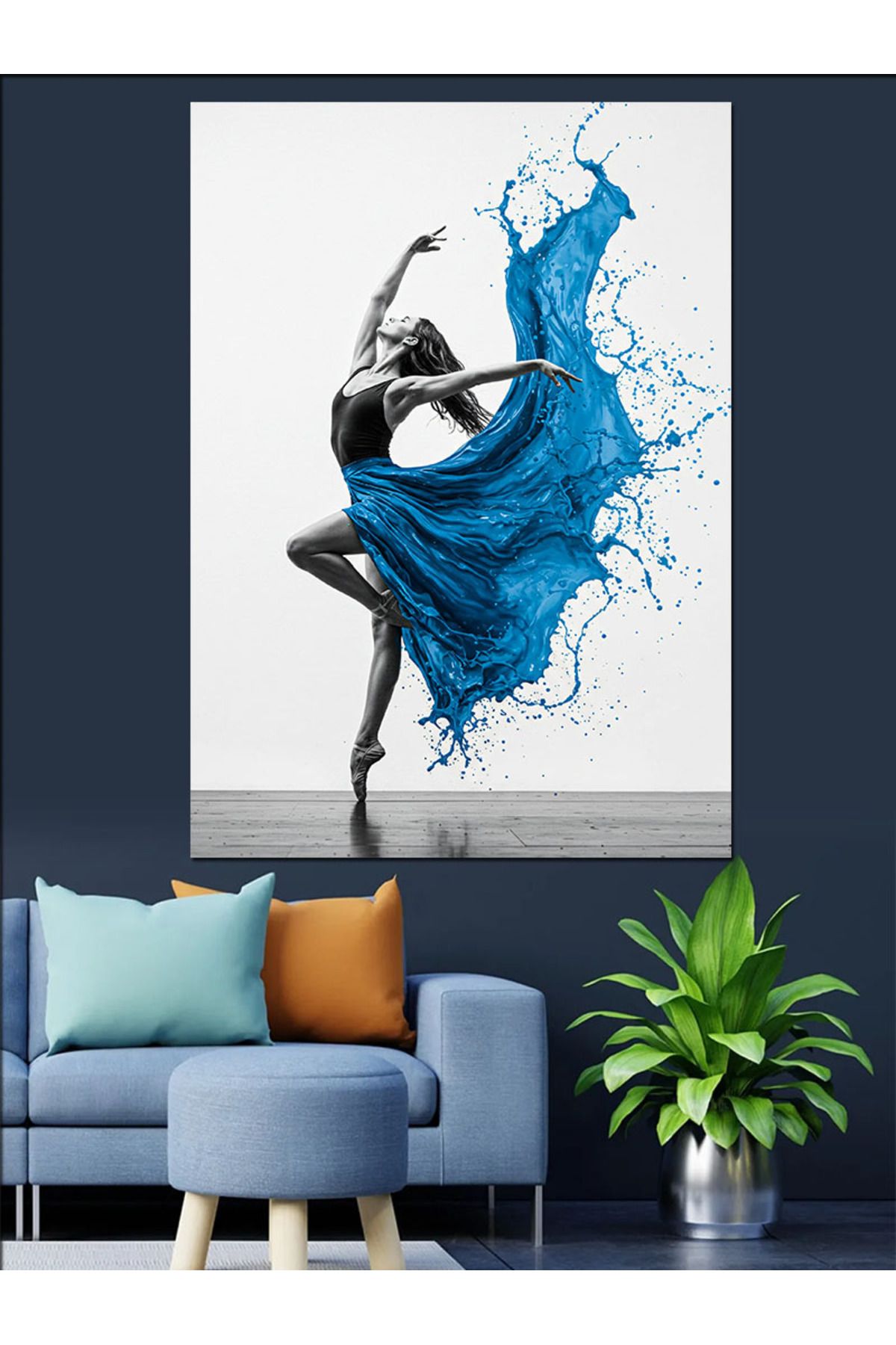 Tablomega-Femeie Dansatoare in Rochie Albastra Canvas Decorativ - Tabla din Lemn MDF 4