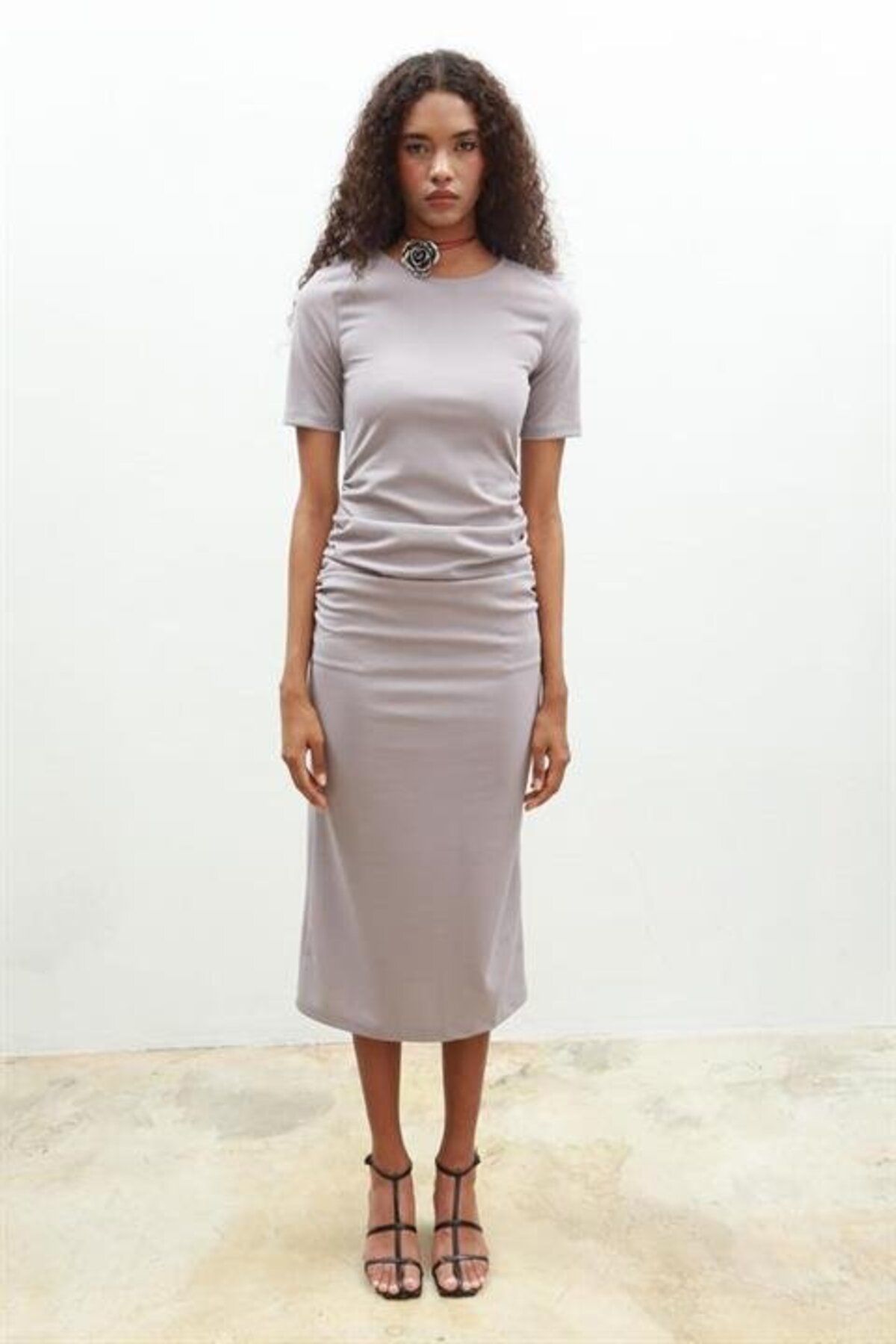 Asap Fancy Büzgülü Midi Elbise 2695-8