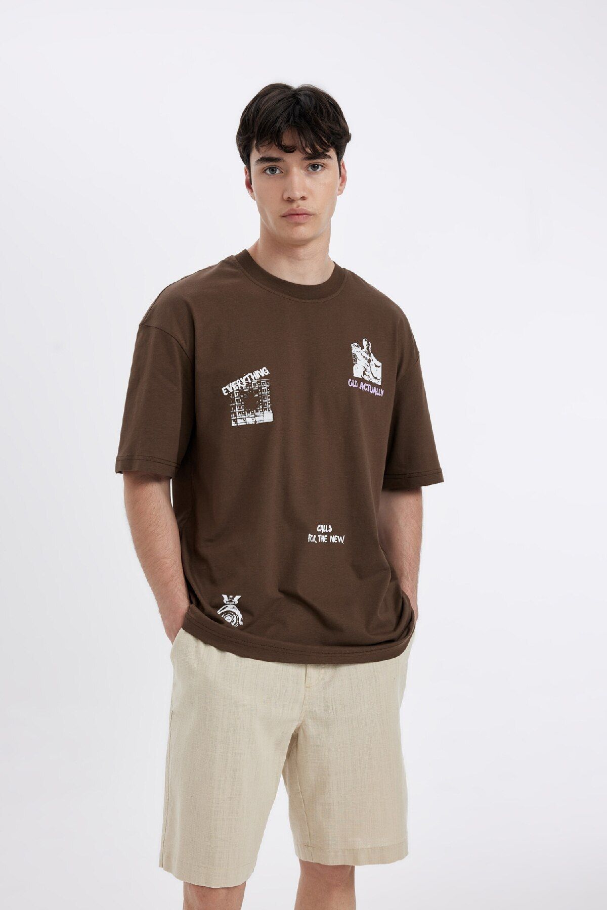 DeFacto-Regular Fit Summer Linen Bermuda Shorts C8198Ax24Sm 4