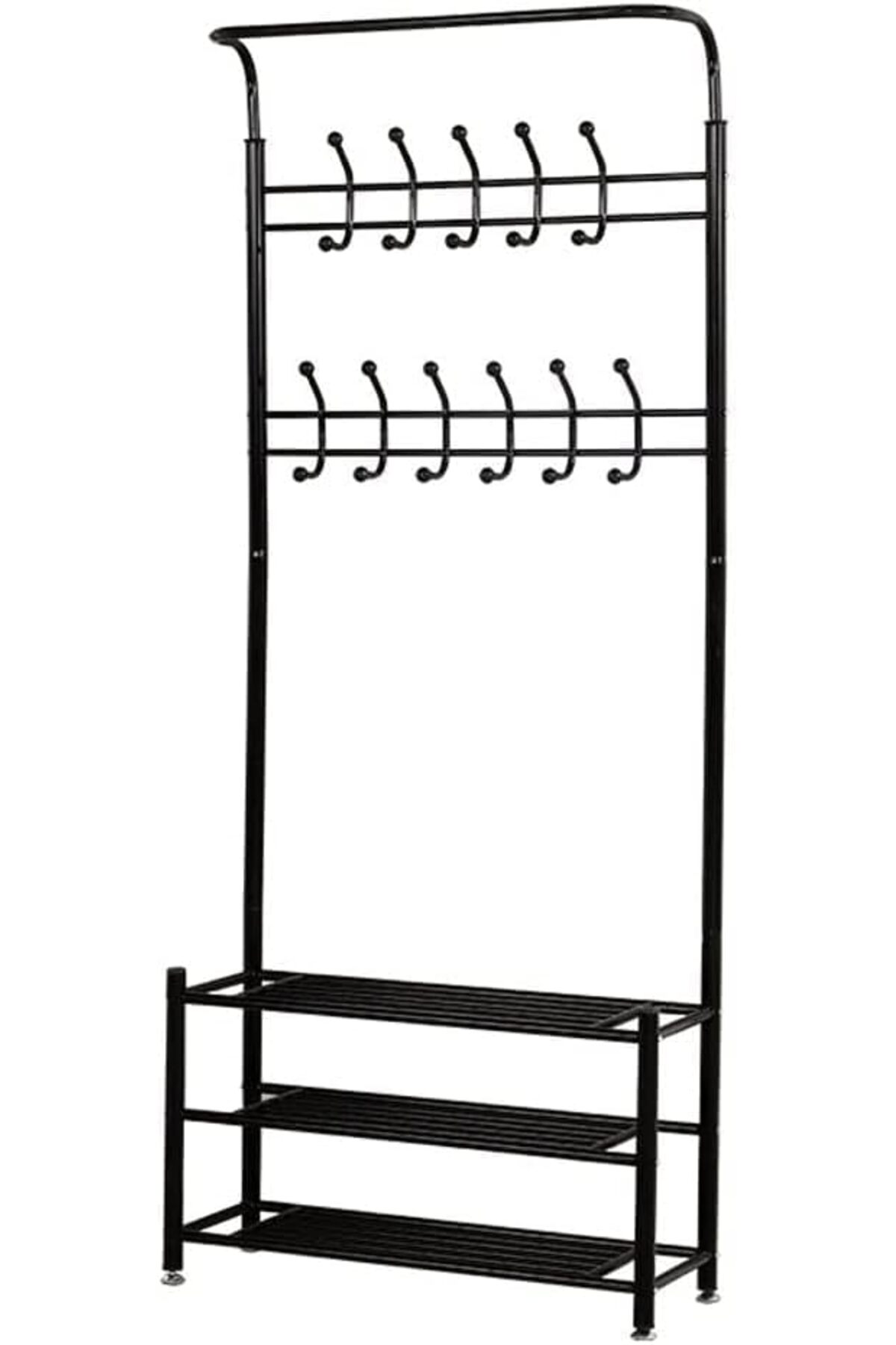 منظم علاقة ملابس معدن وحامل ملابس مزود بخطافات و 3 رفوف احذية | اسود 190x81x30 سم