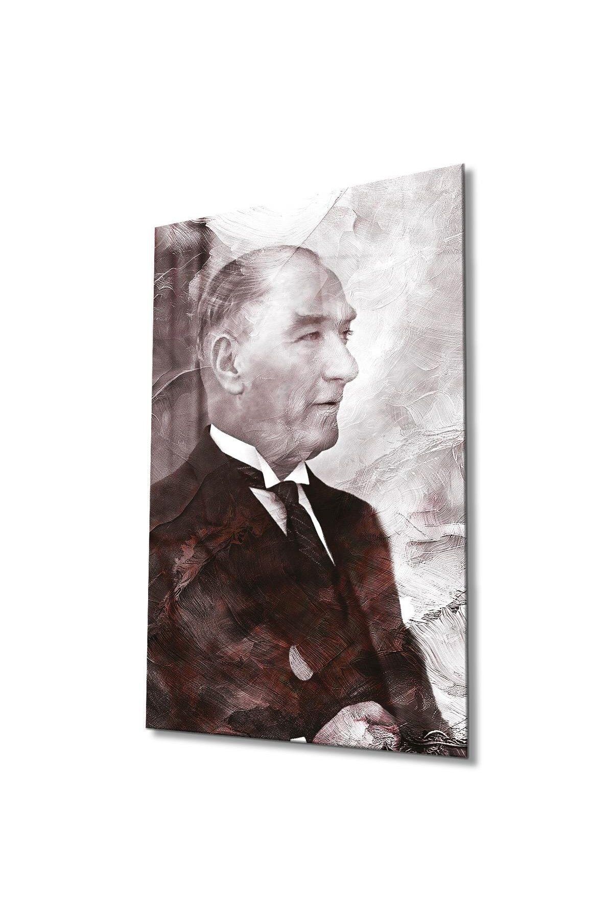 idealizbiz Atatürk Portre Cam Tablo Modern Ev Ofis Salon Hediyelik Büyük Tablo Duvar Dekoru