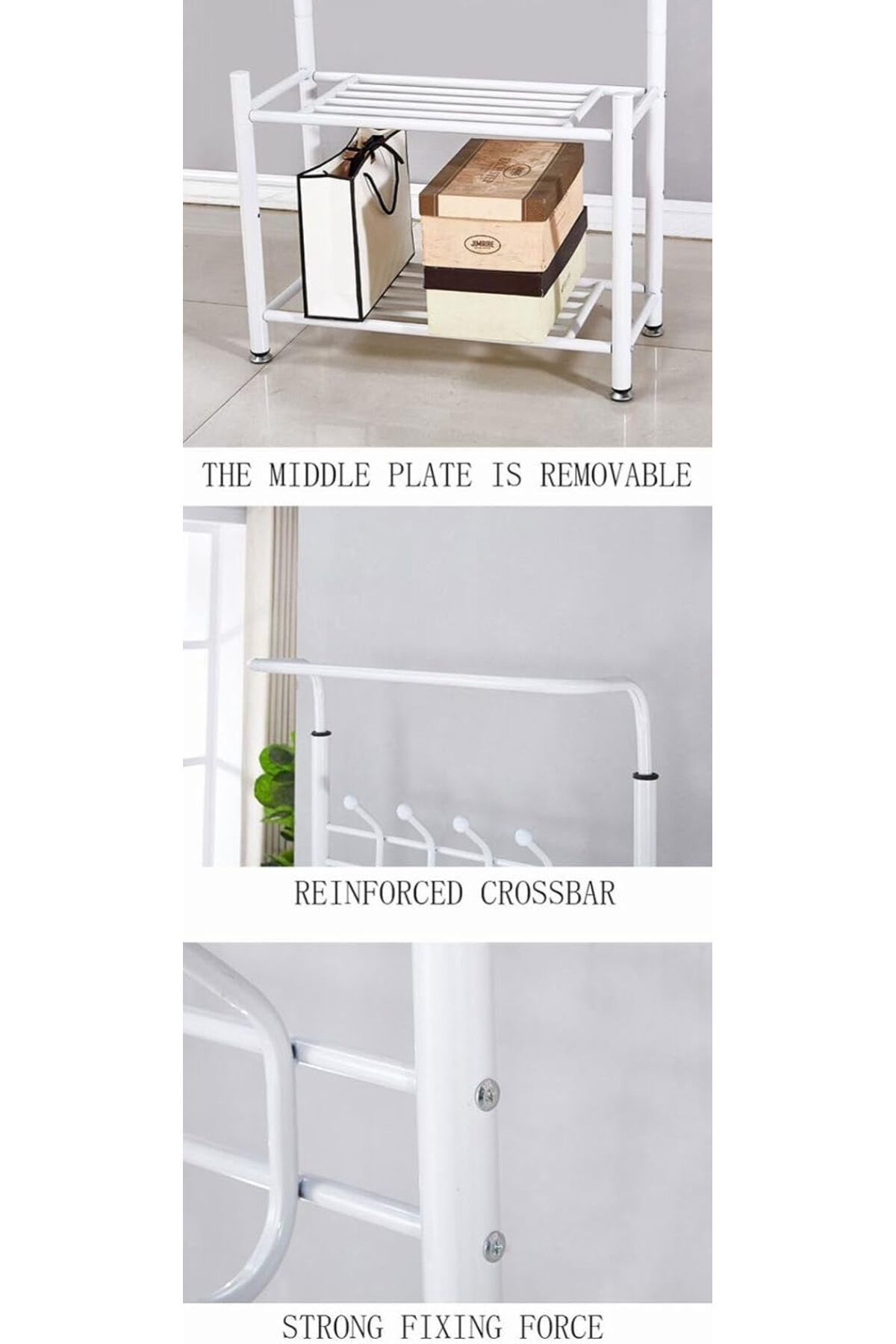 Generic-Metal Clothes Hanger Organizer and Clothes Rack with Hooks and 3 Shoe Racks | White 190x66x30 cm 4