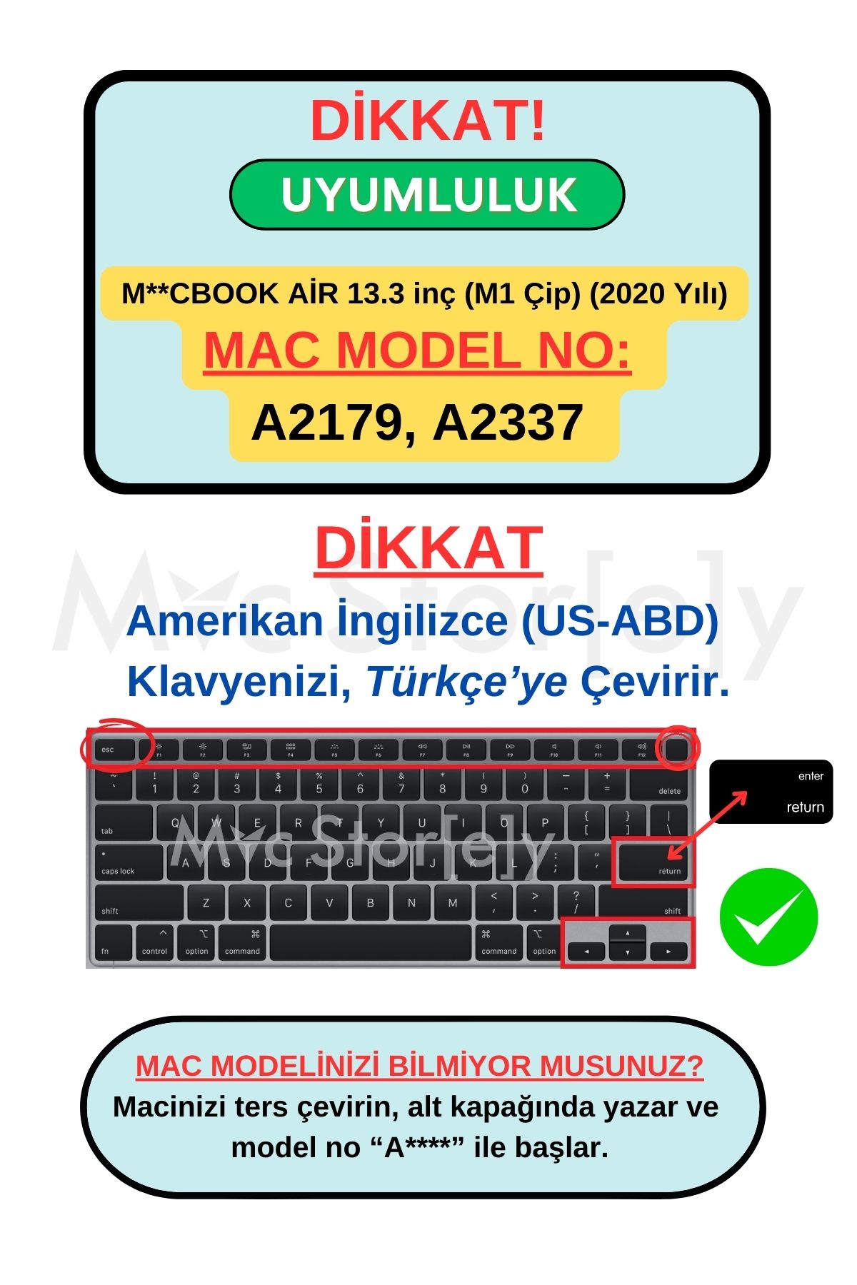 Mcstorey-MacBook Air M1 Case 13Inch Keyboard Protector Turkish Printed (Us to Tr) Compatible with A2179 A2337 Model 2