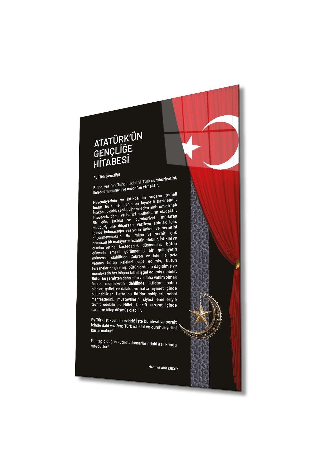 idealizbiz Atatürk'ün Gençliğe Hitabesi Cam Tablo Modern Ev Ofis Salon Hediyelik Büyük Tablo Duvar Dekoru