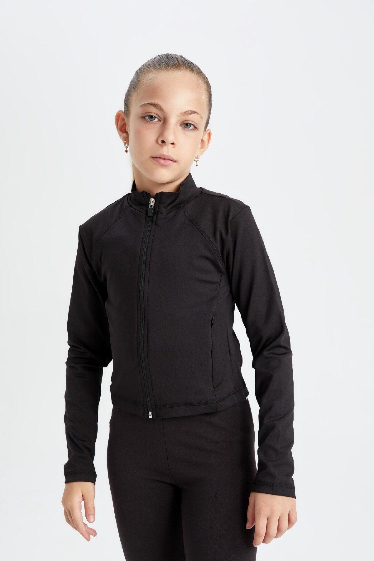 DeFacto-Schwarzer Basic-Cardigan mit Reißverschlusstaschen und Stehkragen für Mädchen D2758a824au 3