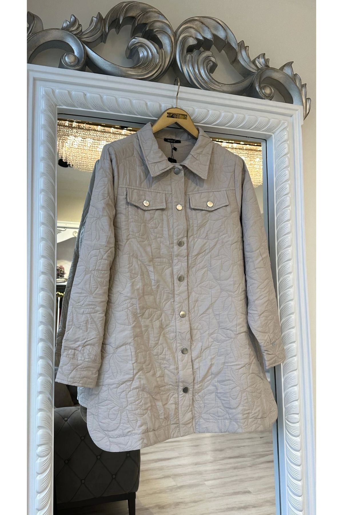 Invee-Invee 6827 Patterned Quilted Jacket - Cream 2