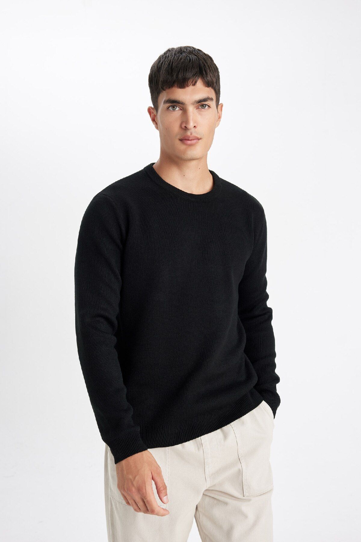 DeFacto-Standard Fit Normal Cut Crew Neck Basic Plain Knitwear Sweater D1967Ax24Au 4