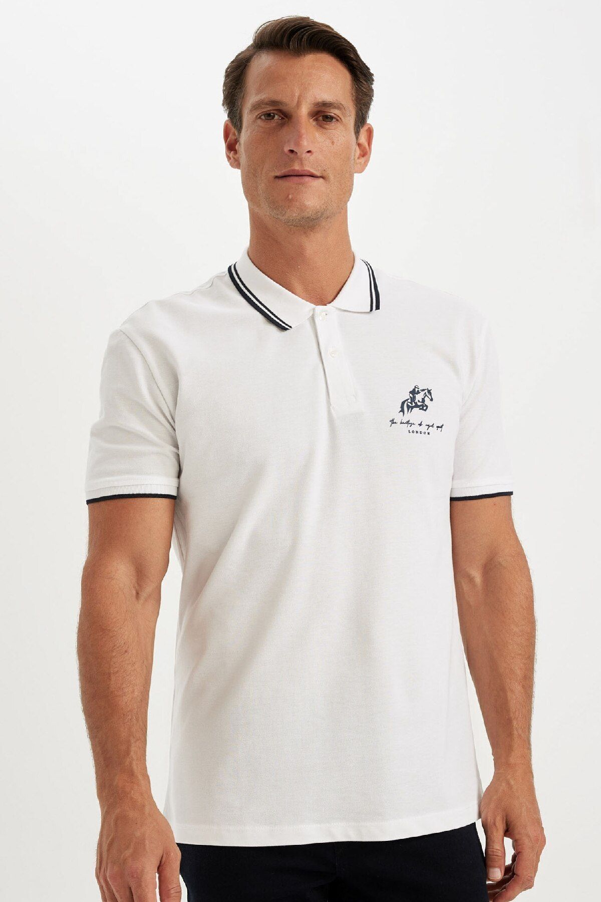 DeFacto Nowa Koszulka Polo Z Krótkim Rękawem I Nadrukiem Regular Fit Pique C9227ax24sm Mężczyzna - 2XL