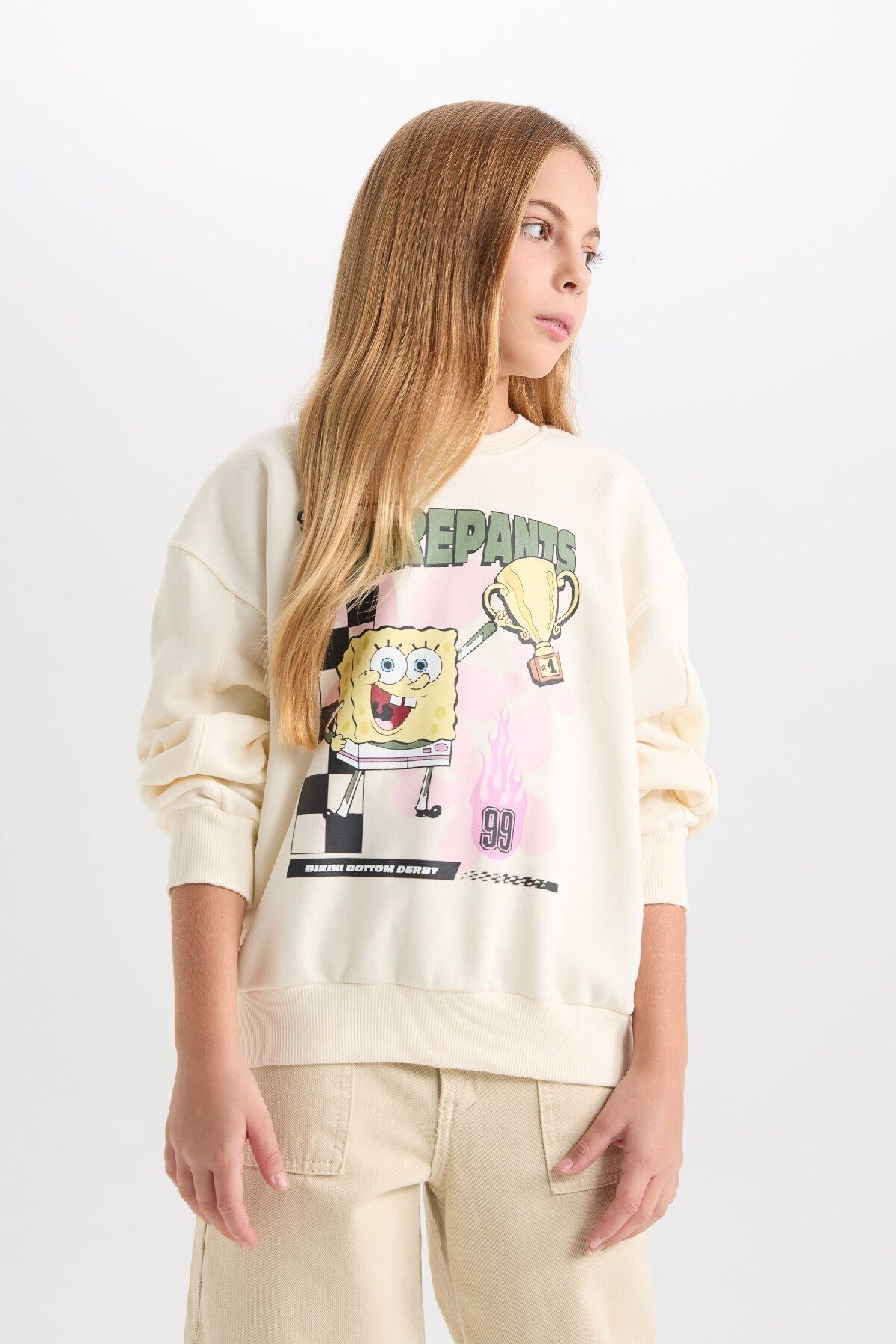 DeFacto-Hanorac 3D SpongeBob Relax Fit pentru fete D3111A824WN 3