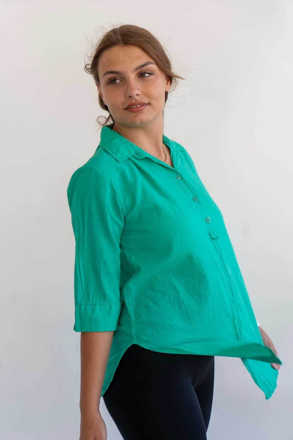 citycenterfashion-Cămașă cu mânecă în cot pentru femei Cty-akc-690 Cămașă tunică cu croială asimetrică 100% bumbac 1