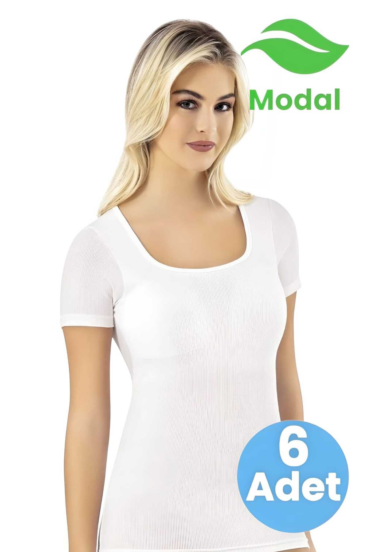 Tezzgelsin Tricou Pentru Femei, 6 Piese, Cu Gât Pătrat, Cu Jumătate De Mânecă, Cu Tampon Modal Femeie - XL