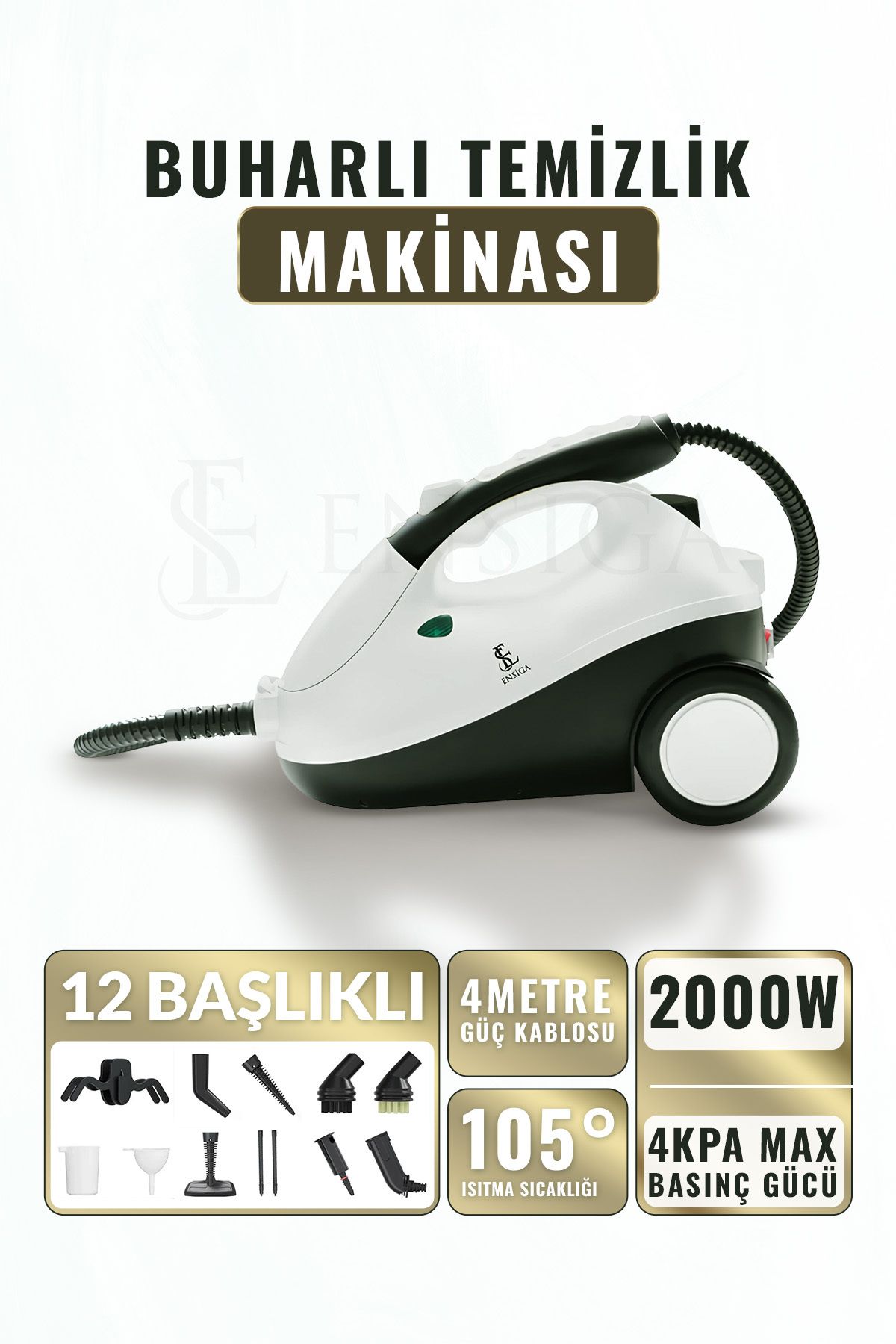 EN SİGA 12 Başlıklı 2l Buharlı  Mega 2000w Çok Fonksiyonlu Buharlı Temizleyici  Temizlik Makinası